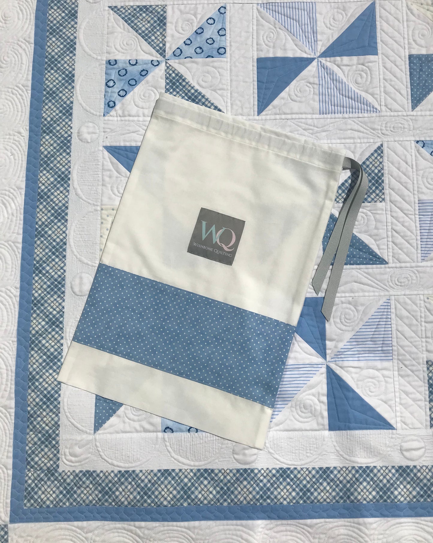 Handmade Baby Boy Quilt - Blue & White Pinwheels: Baby Blanket - Custom Quilted - Heirloom Quality - Ready to Ship!