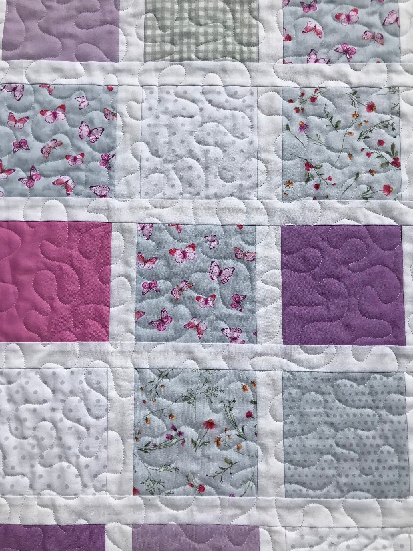 Butterfly Garden: Purple, Pink, Grey & White Baby Quilt, Baby Blanket, Adult Lap Quilt - Ready to Ship