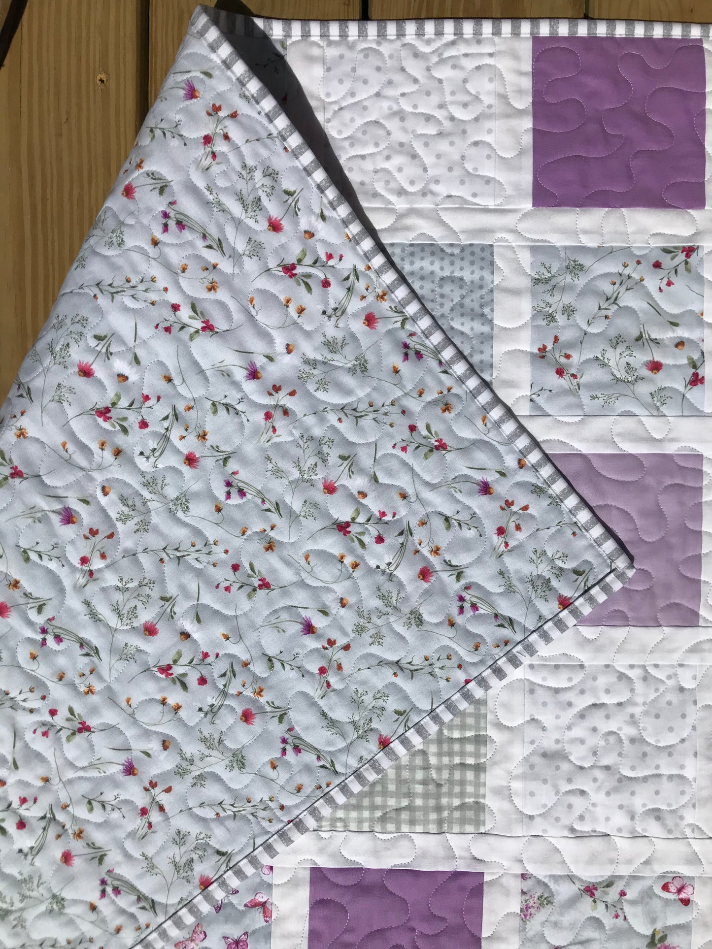 Butterfly Garden: Purple, Pink, Grey & White Baby Quilt, Baby Blanket, Adult Lap Quilt - Ready to Ship