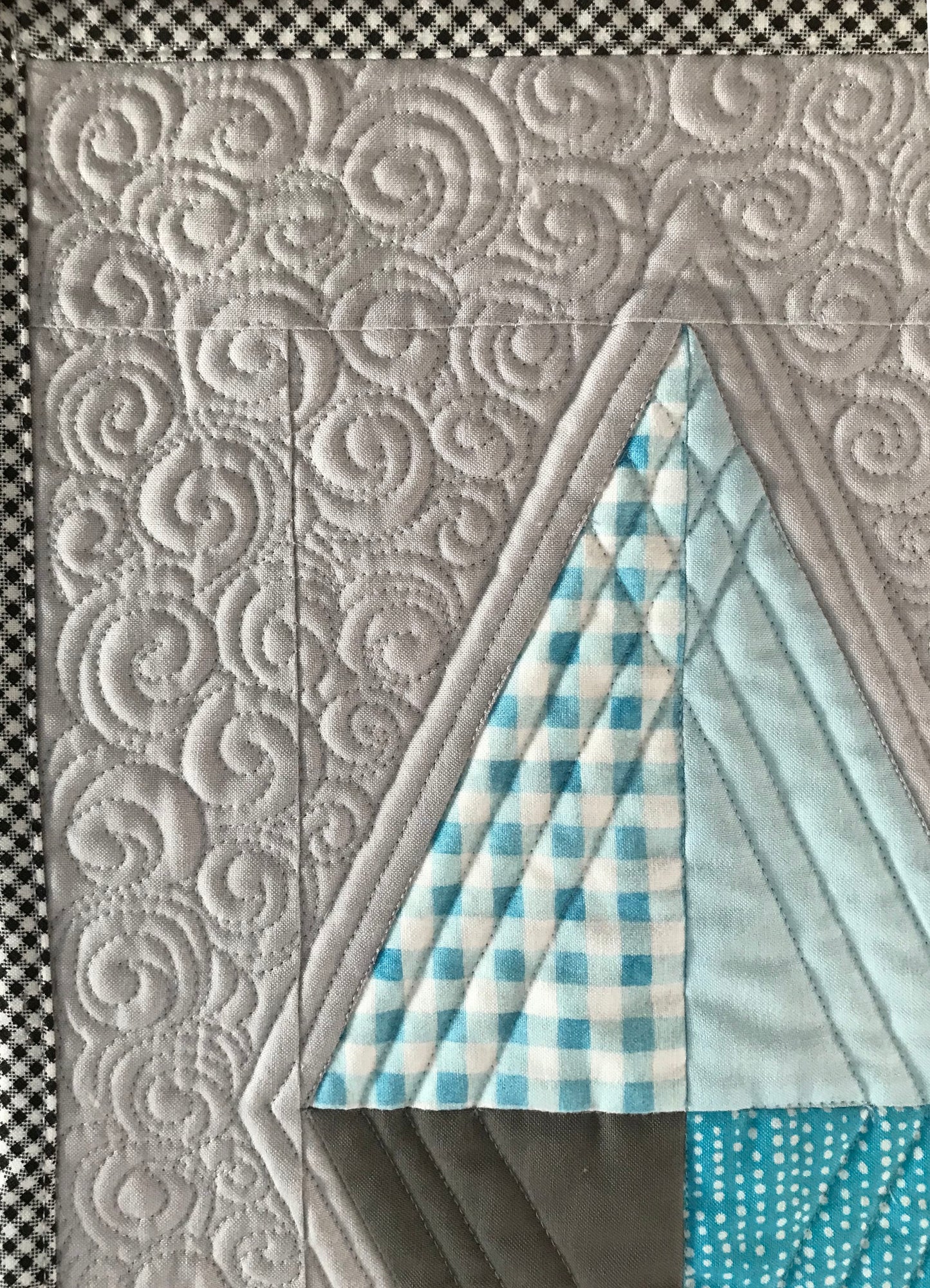 Handmade Quilted Wall Hanging for Baby's Room - Unique One of a Kind Baby Nursery - Grey, Aqua & White (34.5x46.5)