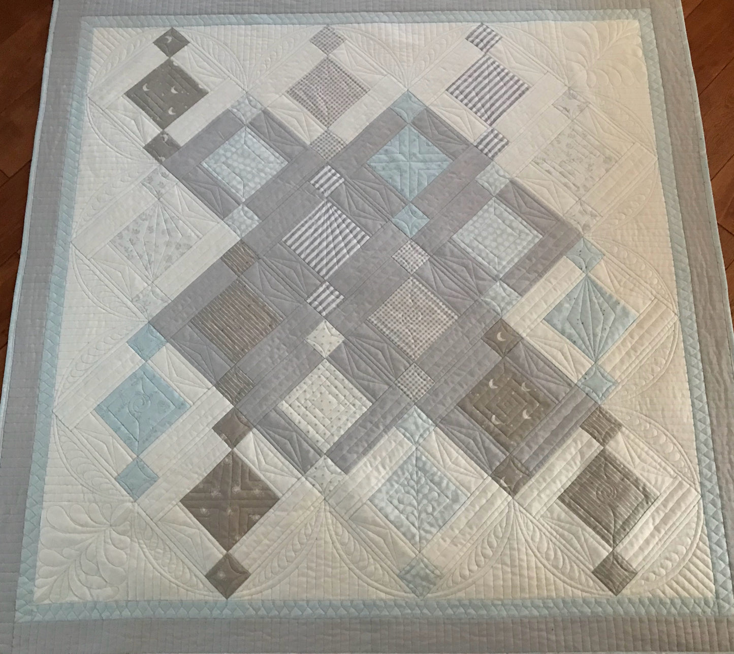 Handmade Baby Quilt, Ducks, Moons & Stars: One of a Kind, Heirloom Quality Custom Quilted - Baby's First Christmas Quilt - Gender Neutral