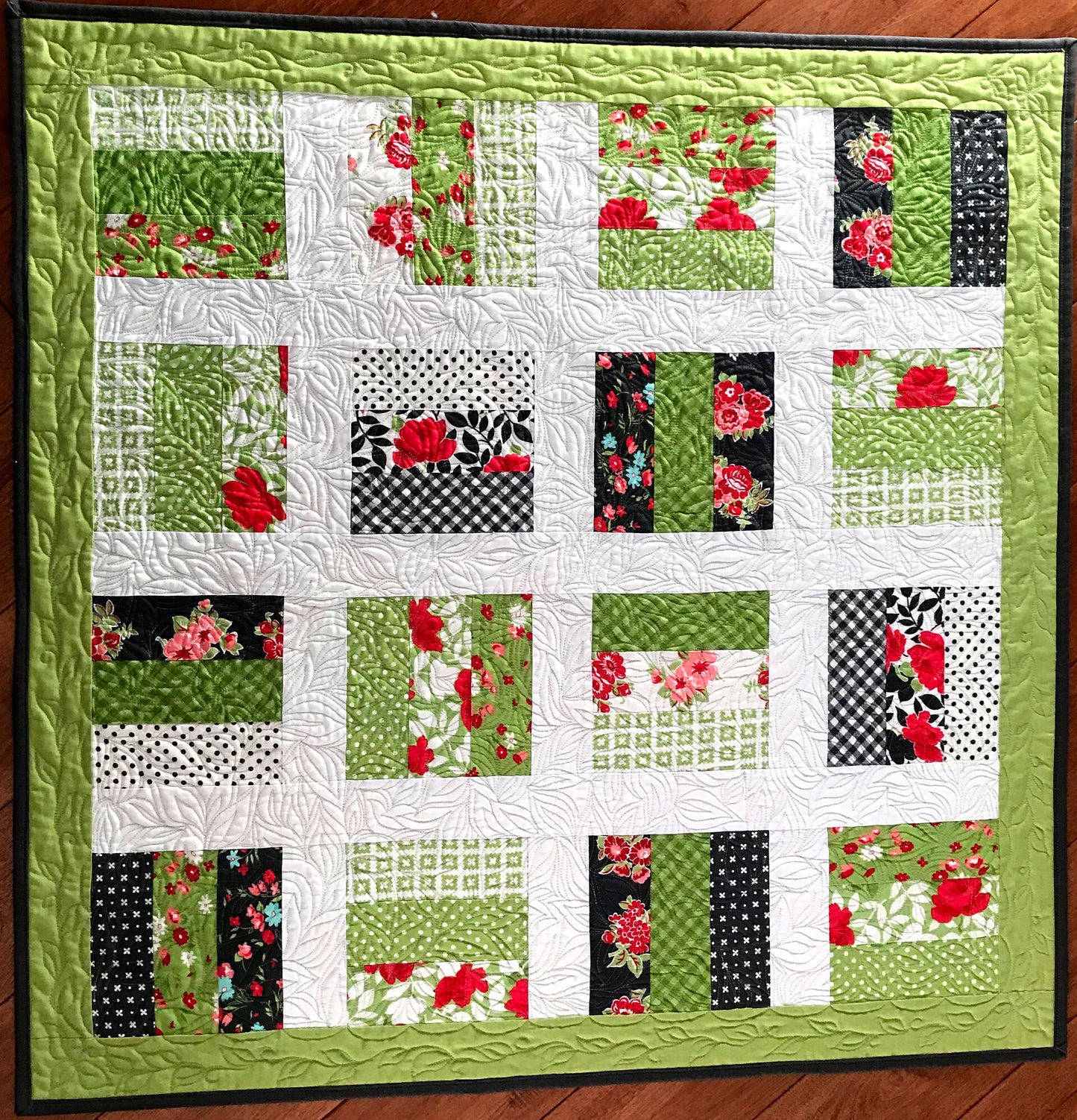Handmade Baby Quilt, Beautiful Greens & Reds, Great Christmas Gift, Adult Lap Quilt - One of a Kind - Ready to Ship