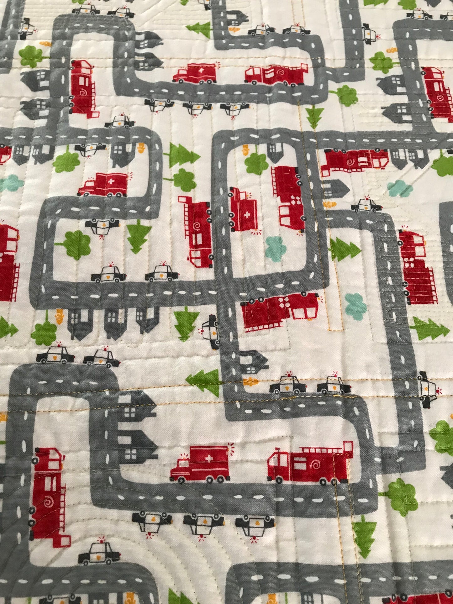 Handmade Baby, Toddler Quilt - Baby Blanket with Cars, Trucks, Bulldozers & Airplanes - Custom Quilted (41x41) Ready to Ship!