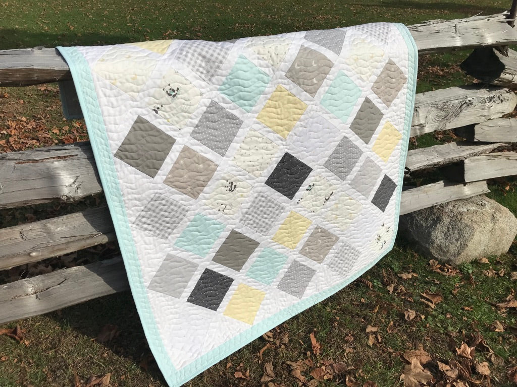 Baby Panda Bears, Stars, Moons: Handmade Baby Quilt, Baby Blanket - Ready to Ship