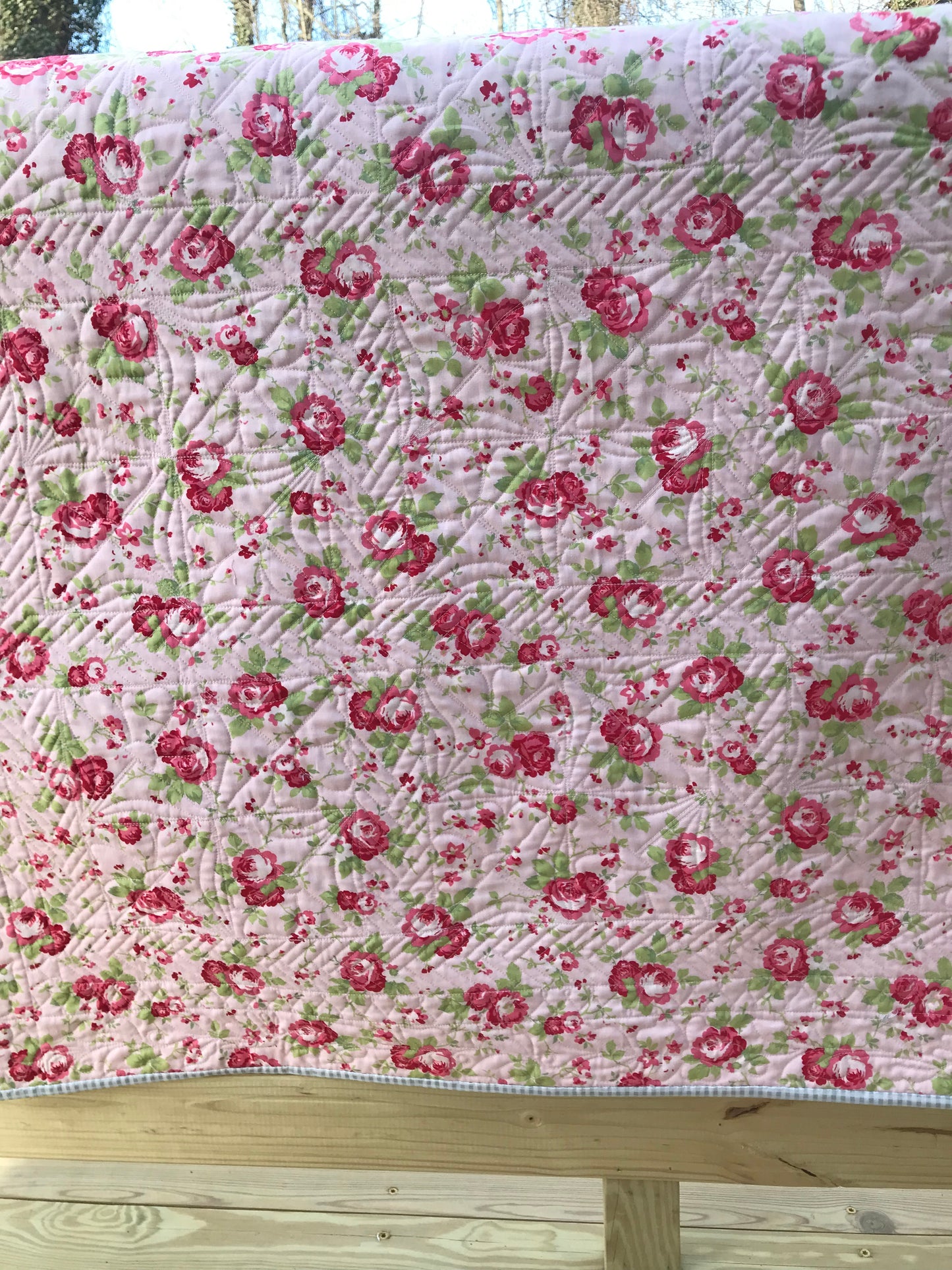 Pink Pinwheels: Handmade Baby Quilt, Baby Blanket for Spring - Custom Quilted - Gingham Checks - Ready to Ship