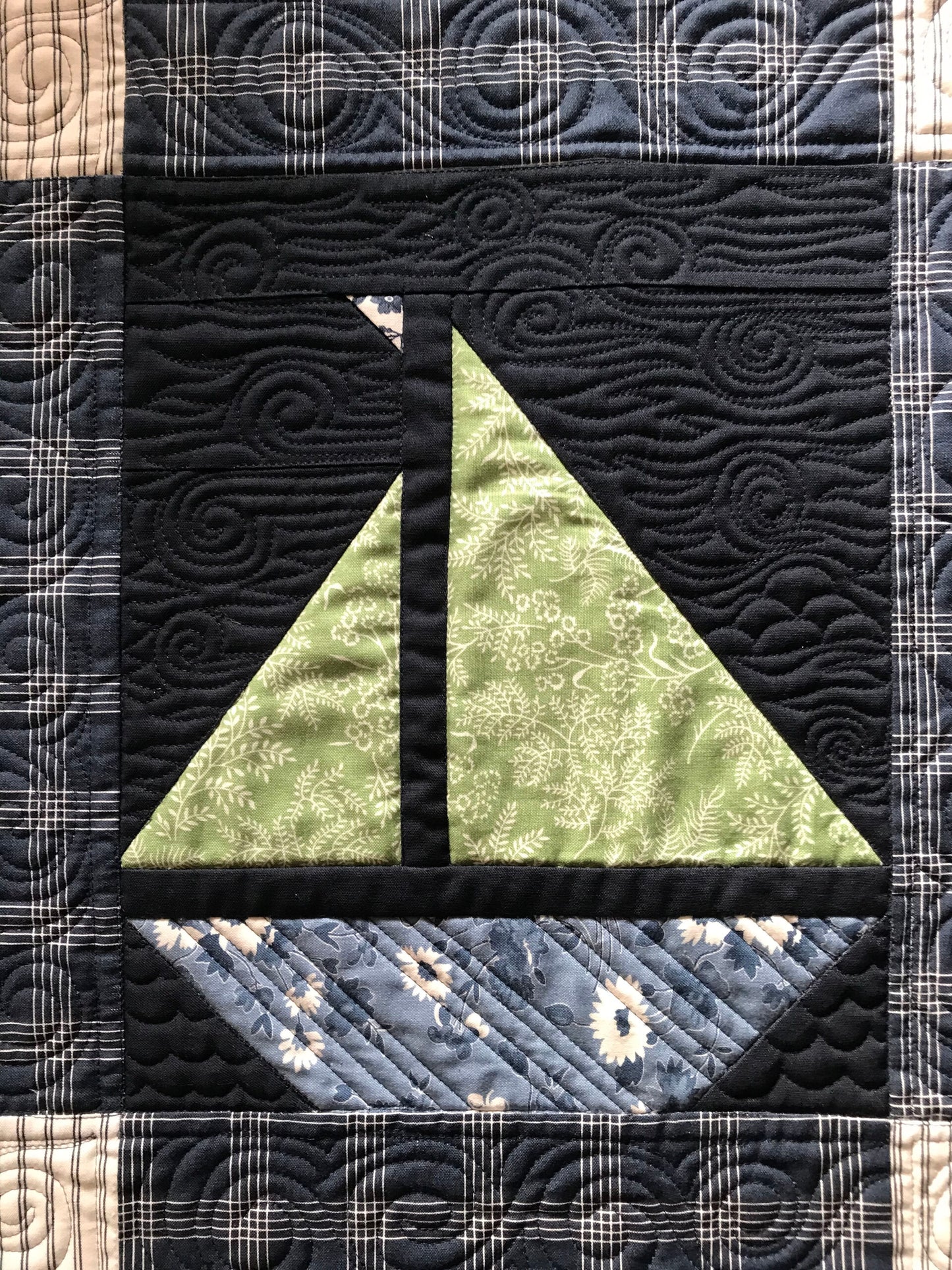 Sail On: Navy Blue Sailboat Baby Quilt, Baby Blanket - Custom Designer Handmade Nautical - Gender Neutral - Ready to Ship