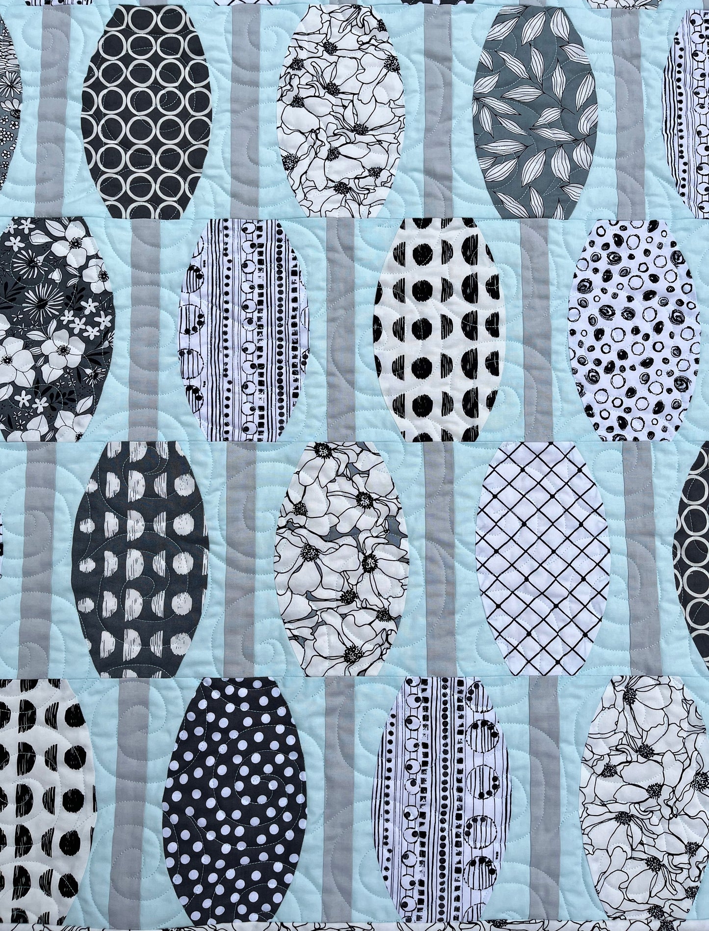 Handmade Modern Baby Quilt, Baby Blanket, Adult Lap Quilt, Table Topper, Aqua Powder Blue, Grey and White (40.5x45) Ready to Ship!