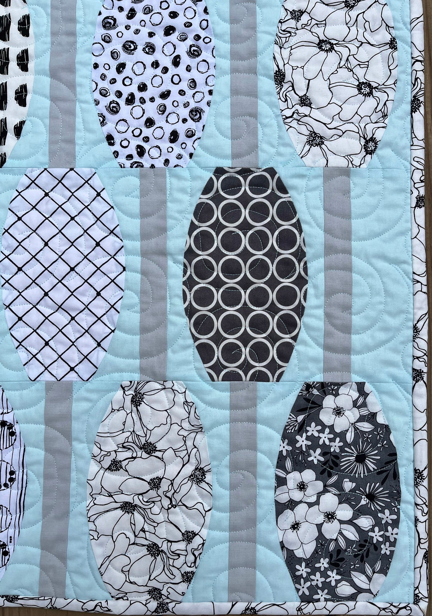 Handmade Modern Baby Quilt, Baby Blanket, Adult Lap Quilt, Table Topper, Aqua Powder Blue, Grey and White (40.5x45) Ready to Ship!