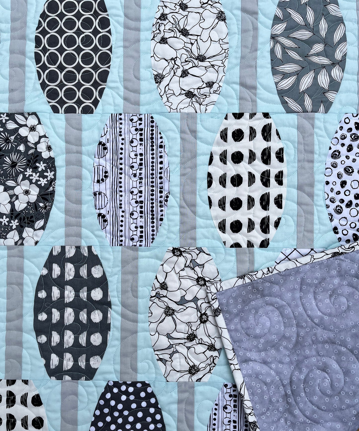 Handmade Modern Baby Quilt, Baby Blanket, Adult Lap Quilt, Table Topper, Aqua Powder Blue, Grey and White (40.5x45) Ready to Ship!