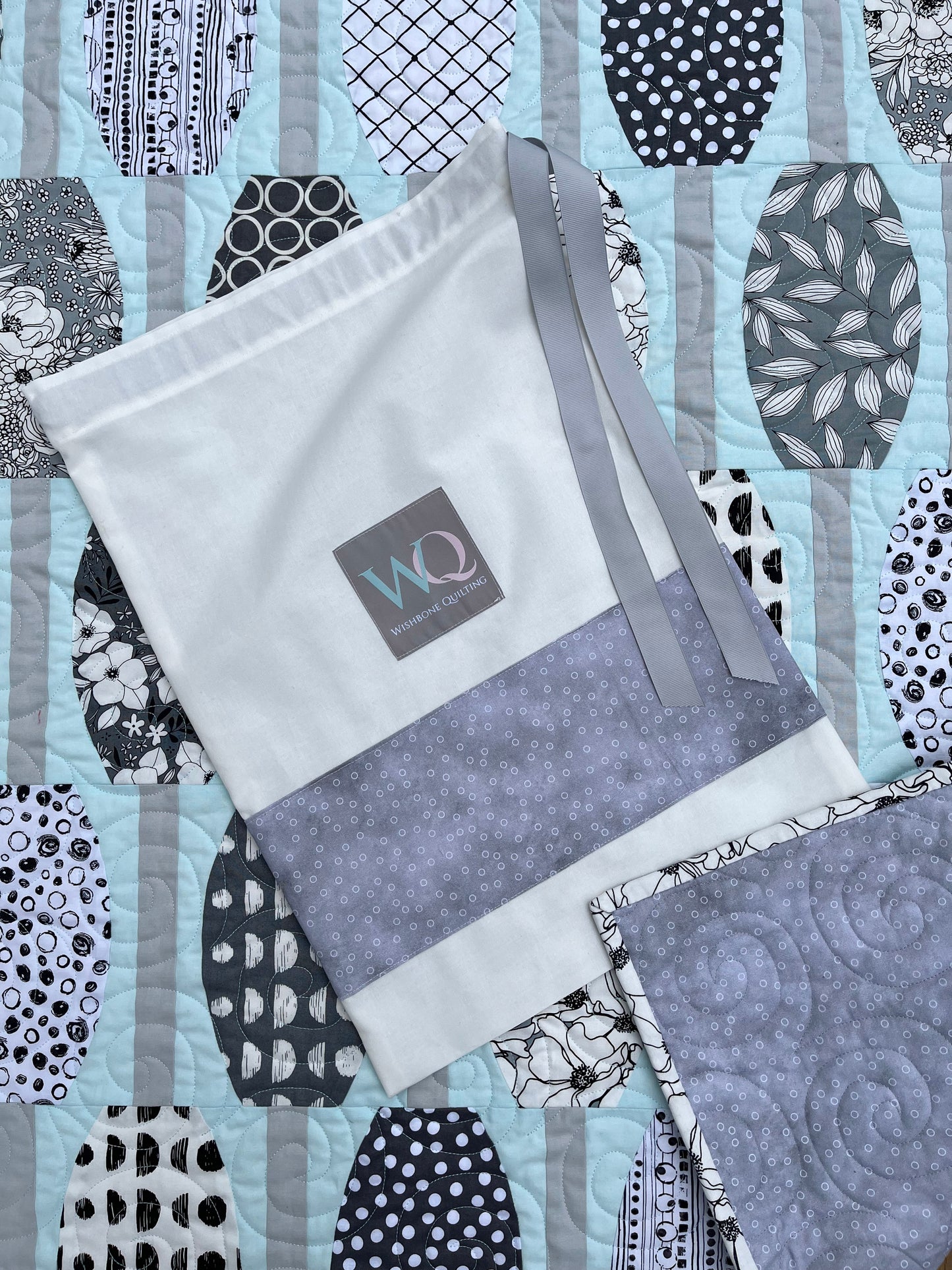 Handmade Modern Baby Quilt, Baby Blanket, Adult Lap Quilt, Table Topper, Aqua Powder Blue, Grey and White (40.5x45) Ready to Ship!