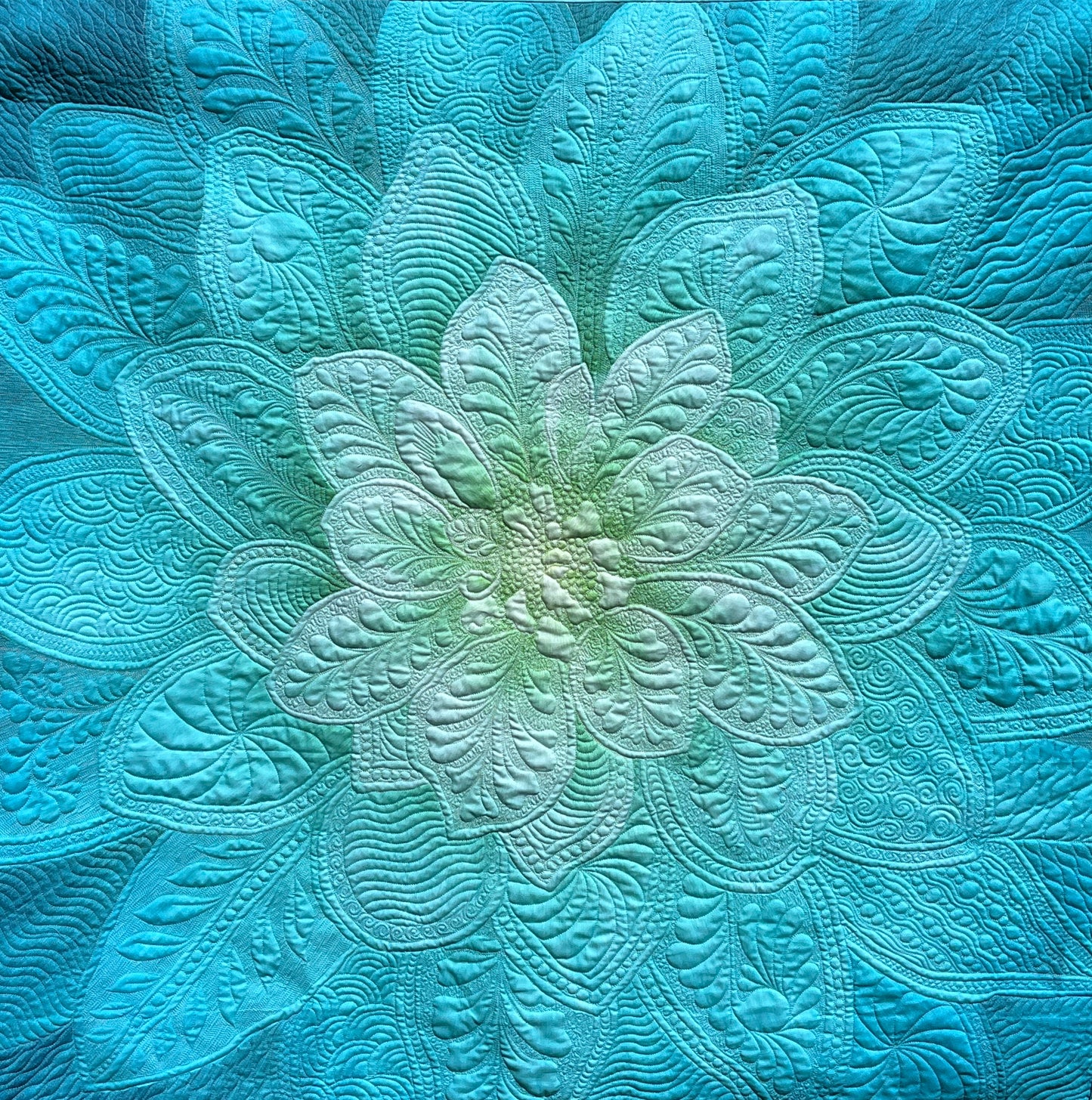 Big Flower - Aqua - Wall Hanging With Pocket Rod - Custom Made for JG