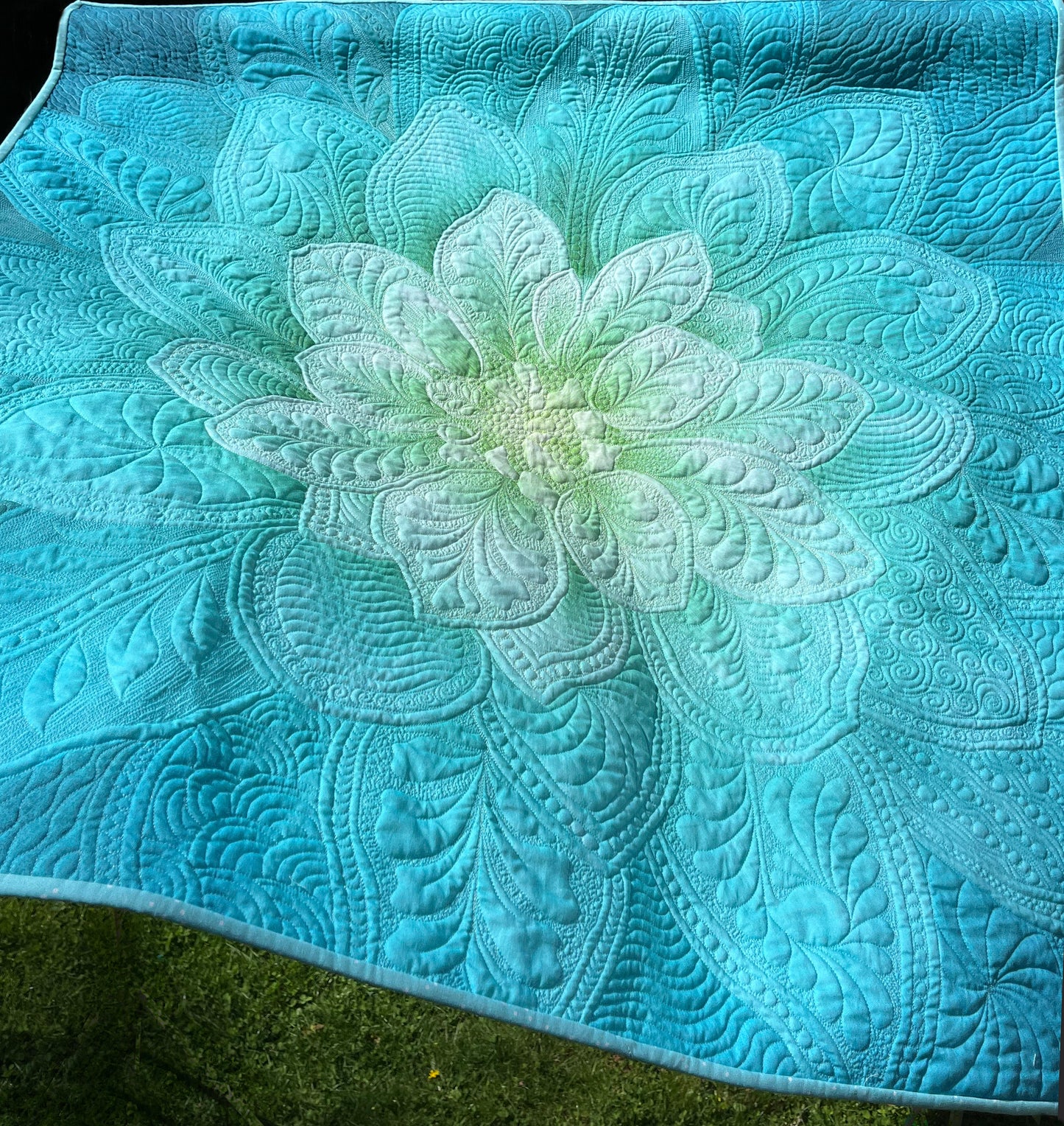 Big Flower - Aqua - Wall Hanging With Pocket Rod - Custom Made for JG