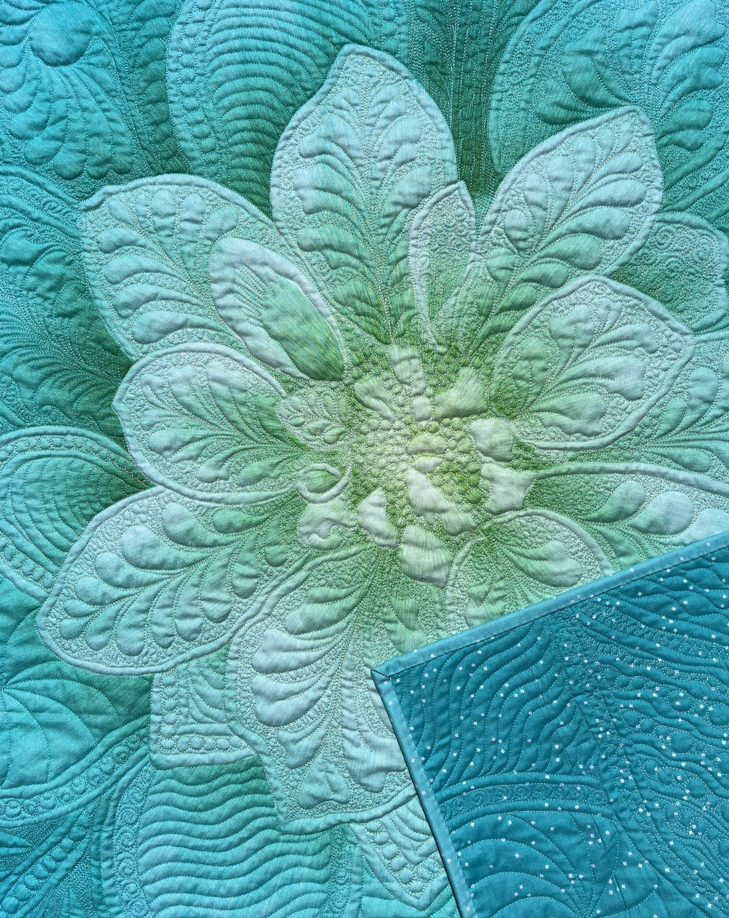 Big Flower - Aqua - Wall Hanging With Pocket Rod - Custom Made for JG