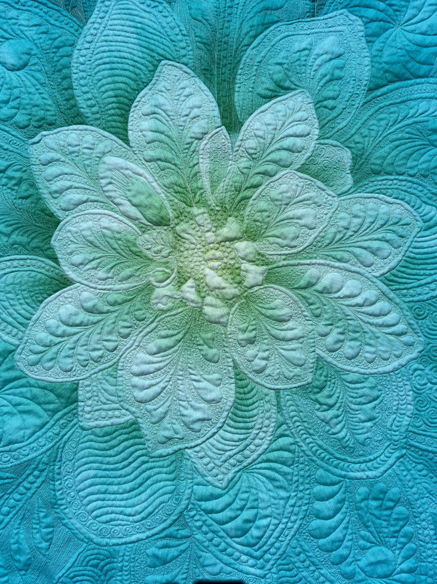 Big Flower - Aqua - Wall Hanging With Pocket Rod - Custom Made for JG