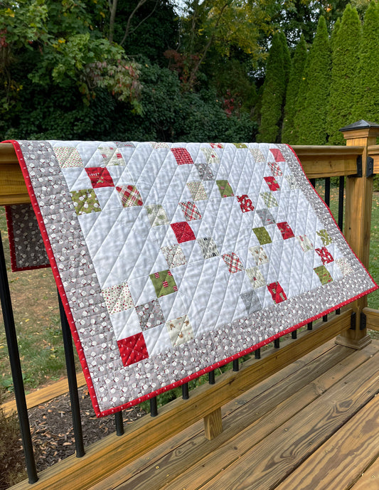 Christmas Baby Quilt, Handmade Baby's First Christmas Blanket, Table Topper, Home Decor, (35.5x35.5) Ready to Ship!