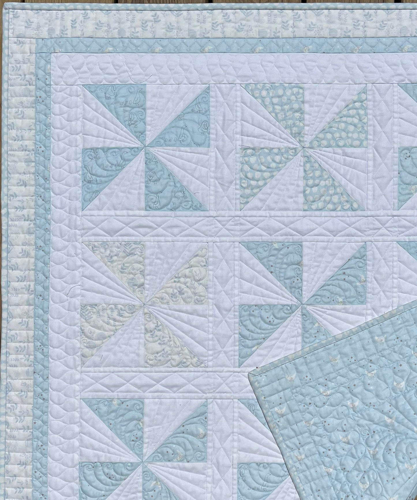 Handmade Baby Boy Heirloom Pinwheel Baby Quilt, Blue & White Baby Blanket, Free Matching Bag (37x37) Ready to Ship!