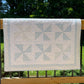 Handmade Baby Boy Heirloom Pinwheel Baby Quilt, Blue & White Baby Blanket, Free Matching Bag (37x37) Ready to Ship!