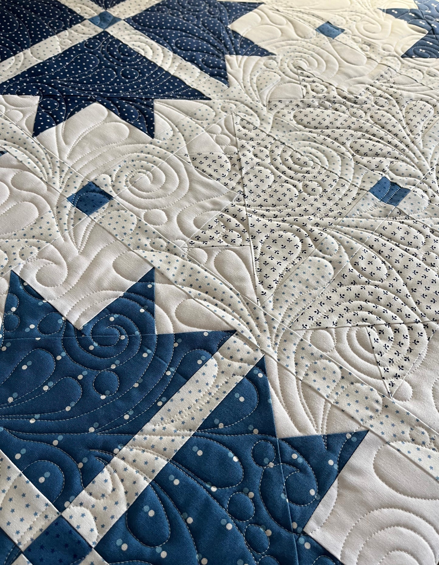 Handmade Baby Quilt, Adult Lap Quilt - Moda Blueprint Fabric 46"x46"