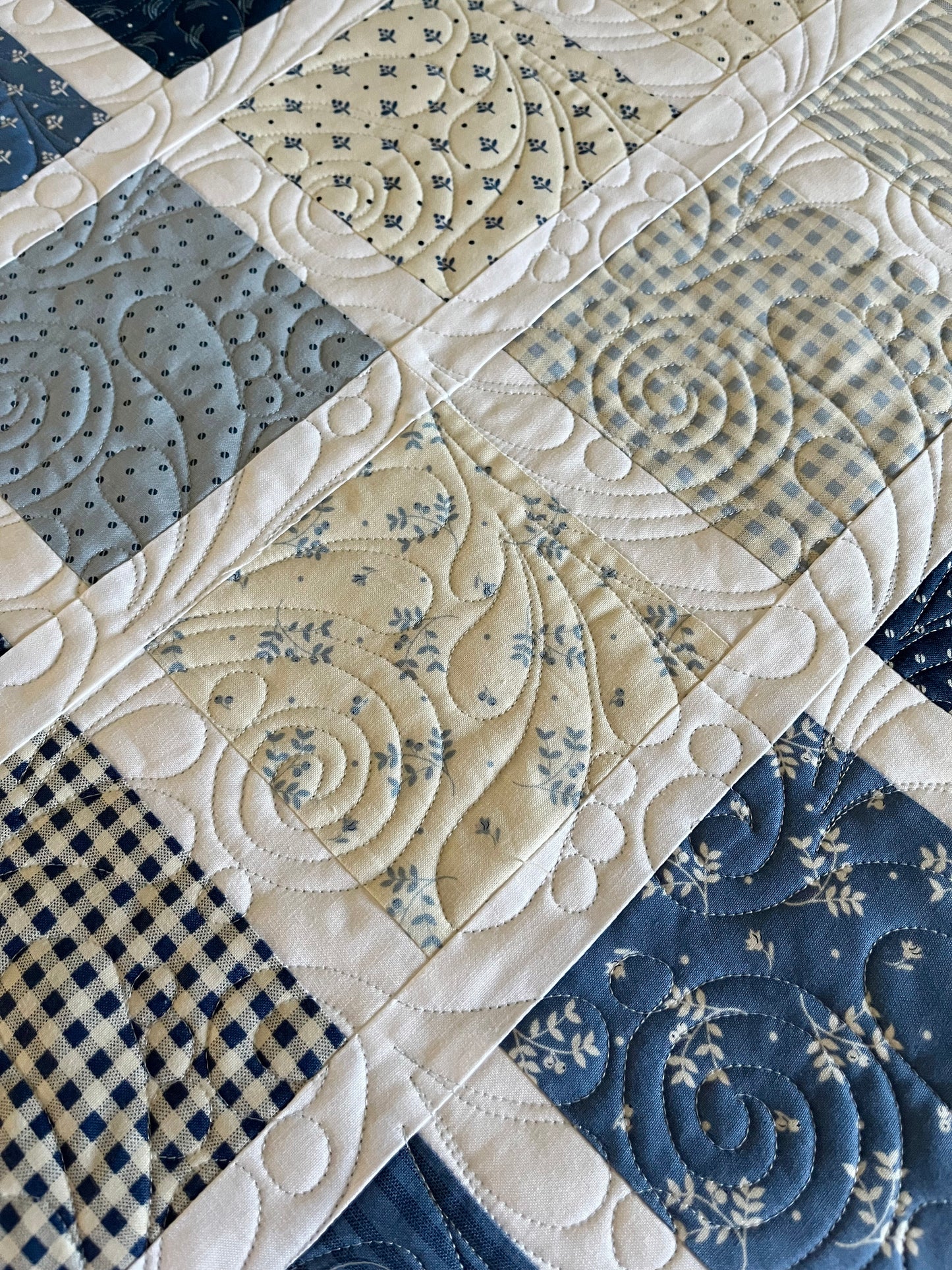 Handmade Baby Boy Quilt, Blue & White Baby Blanket (40.5x48) FREE Matching Handmade Bag, Ready to Ship and FREE SHIPPING!