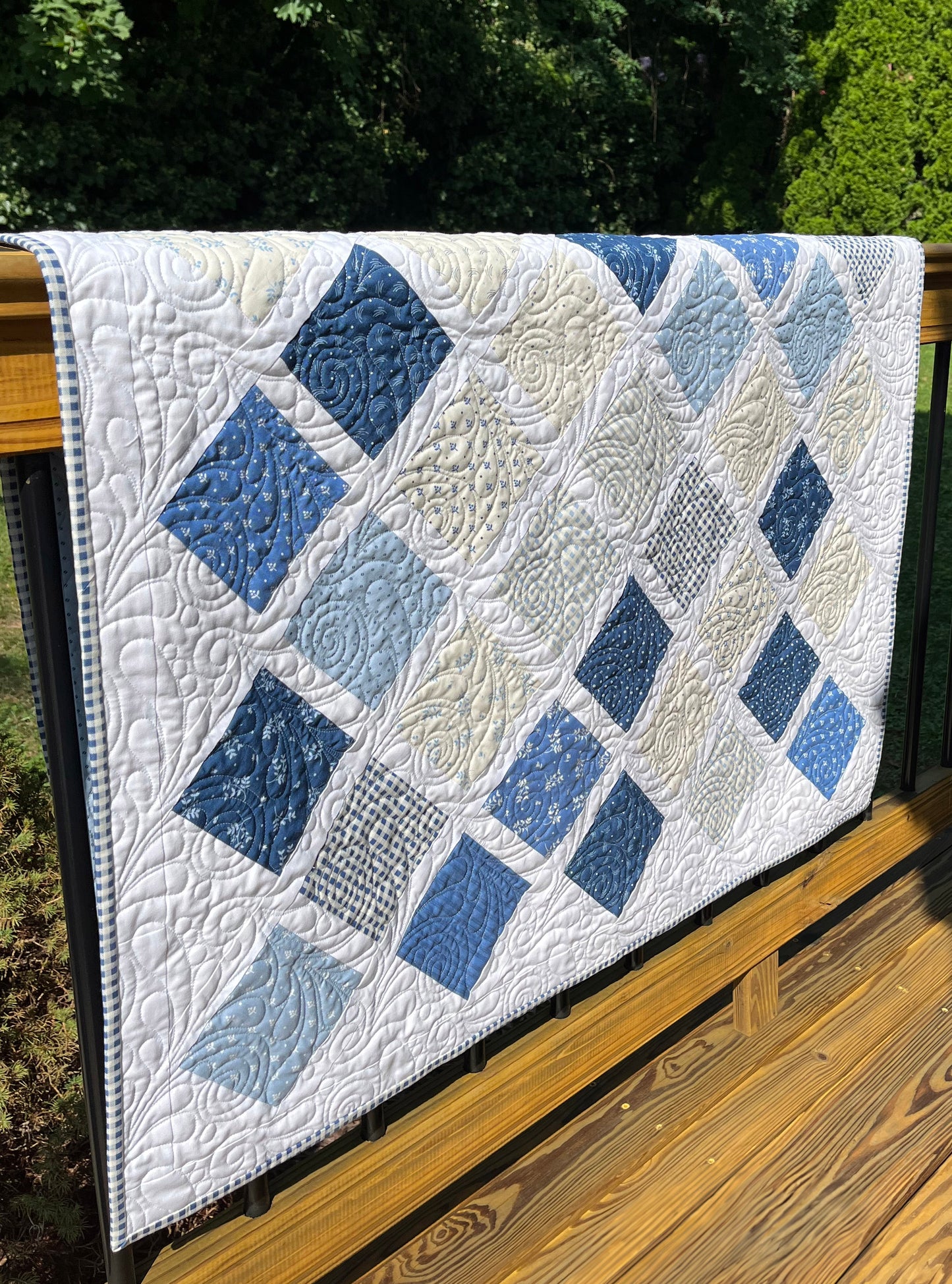 Handmade Baby Boy Quilt, Blue & White Baby Blanket (40.5x48) FREE Matching Handmade Bag, Ready to Ship and FREE SHIPPING!