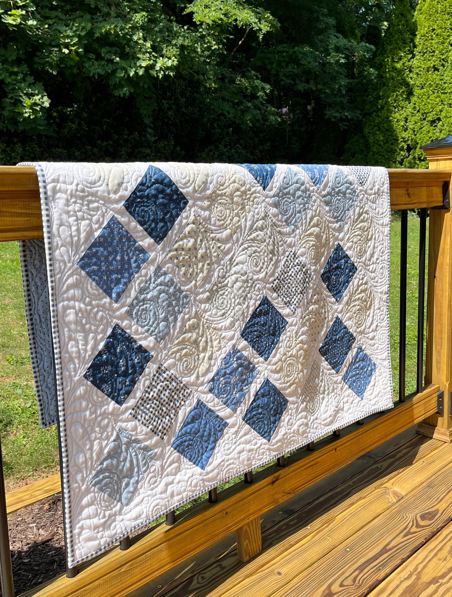 Handmade Baby Boy Quilt, Blue & White Baby Blanket (40.5x48) FREE Matching Handmade Bag, Ready to Ship and FREE SHIPPING!