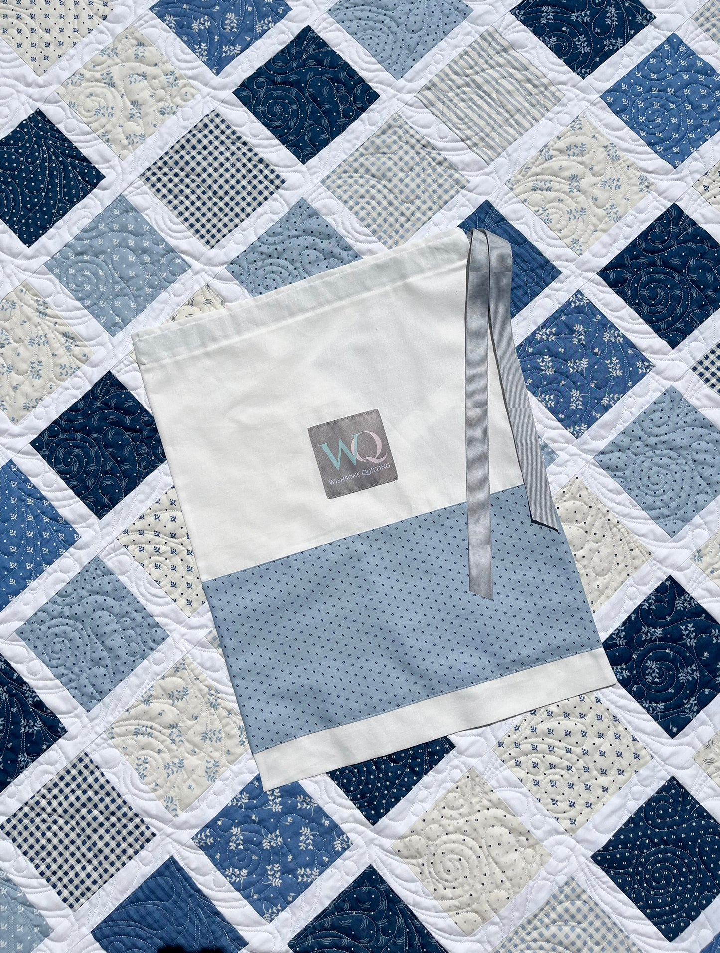 Handmade Baby Boy Quilt, Blue & White Baby Blanket (40.5x48) FREE Matching Handmade Bag, Ready to Ship and FREE SHIPPING!