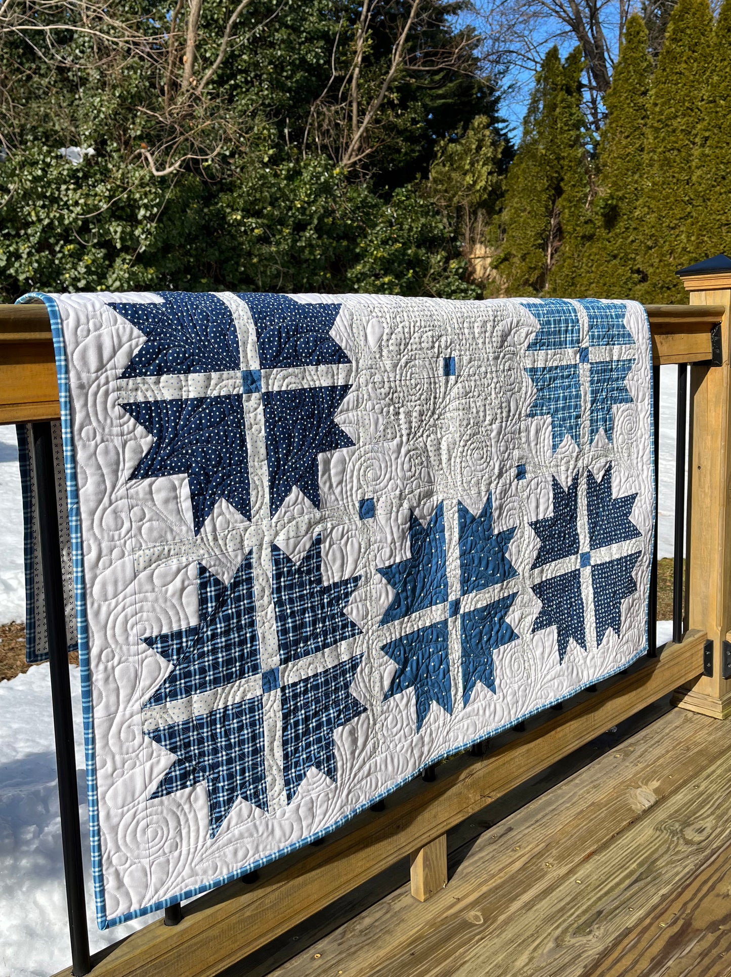 Handmade Baby Quilt, Adult Lap Quilt - Moda Blueprint Fabric 46"x46"