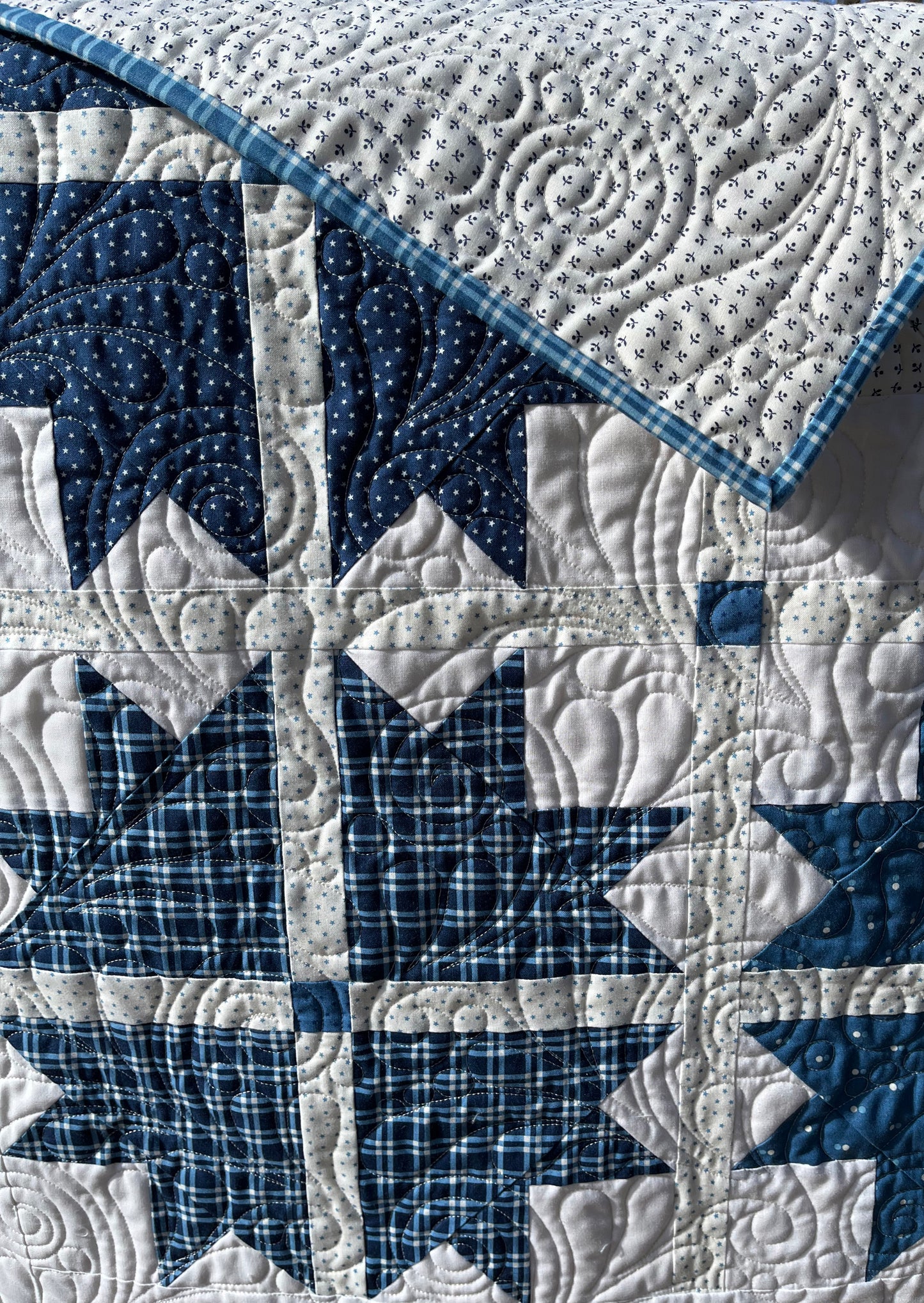 Handmade Baby Quilt, Adult Lap Quilt - Moda Blueprint Fabric 46"x46"