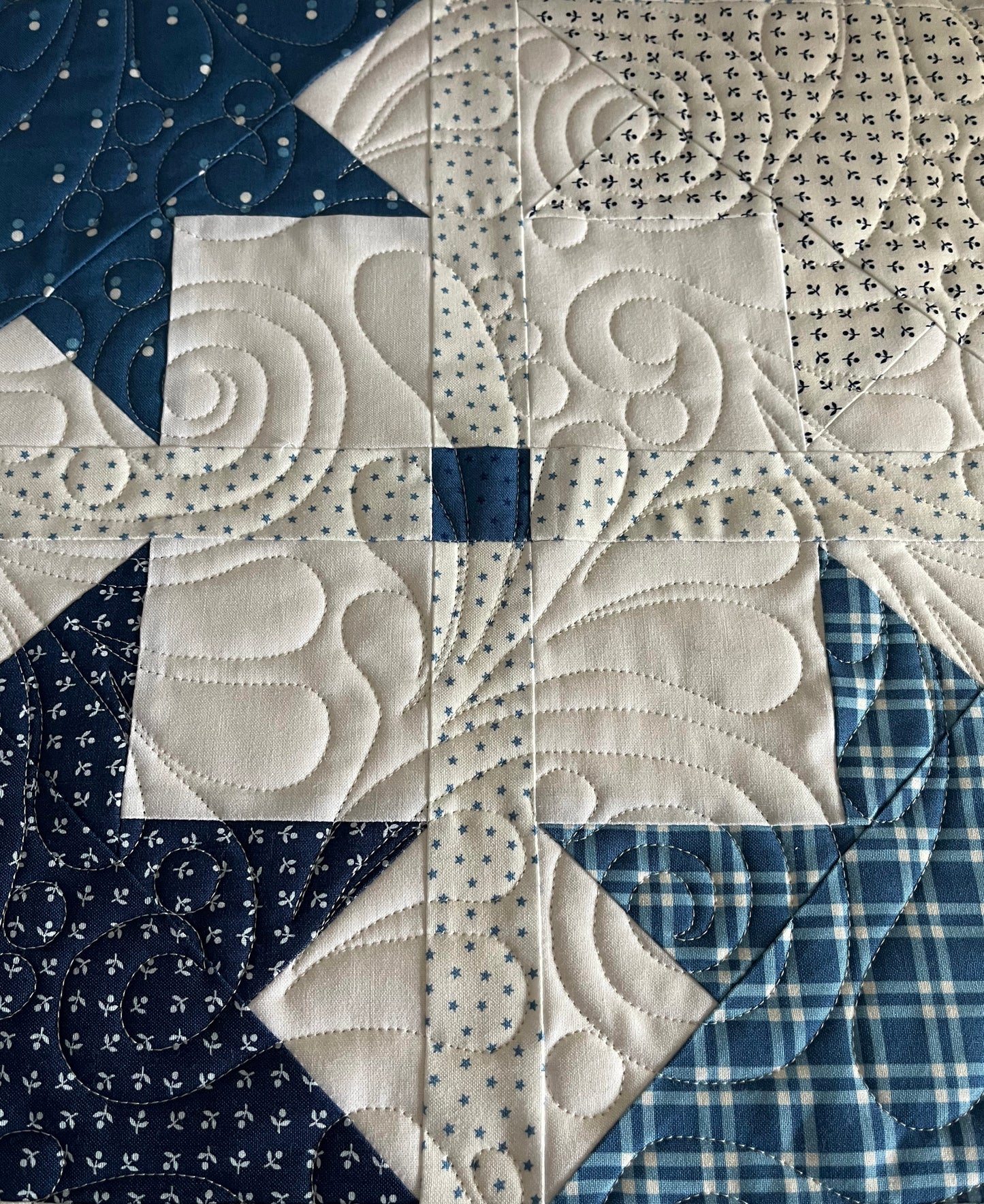 Handmade Baby Quilt, Adult Lap Quilt - Moda Blueprint Fabric 46"x46"