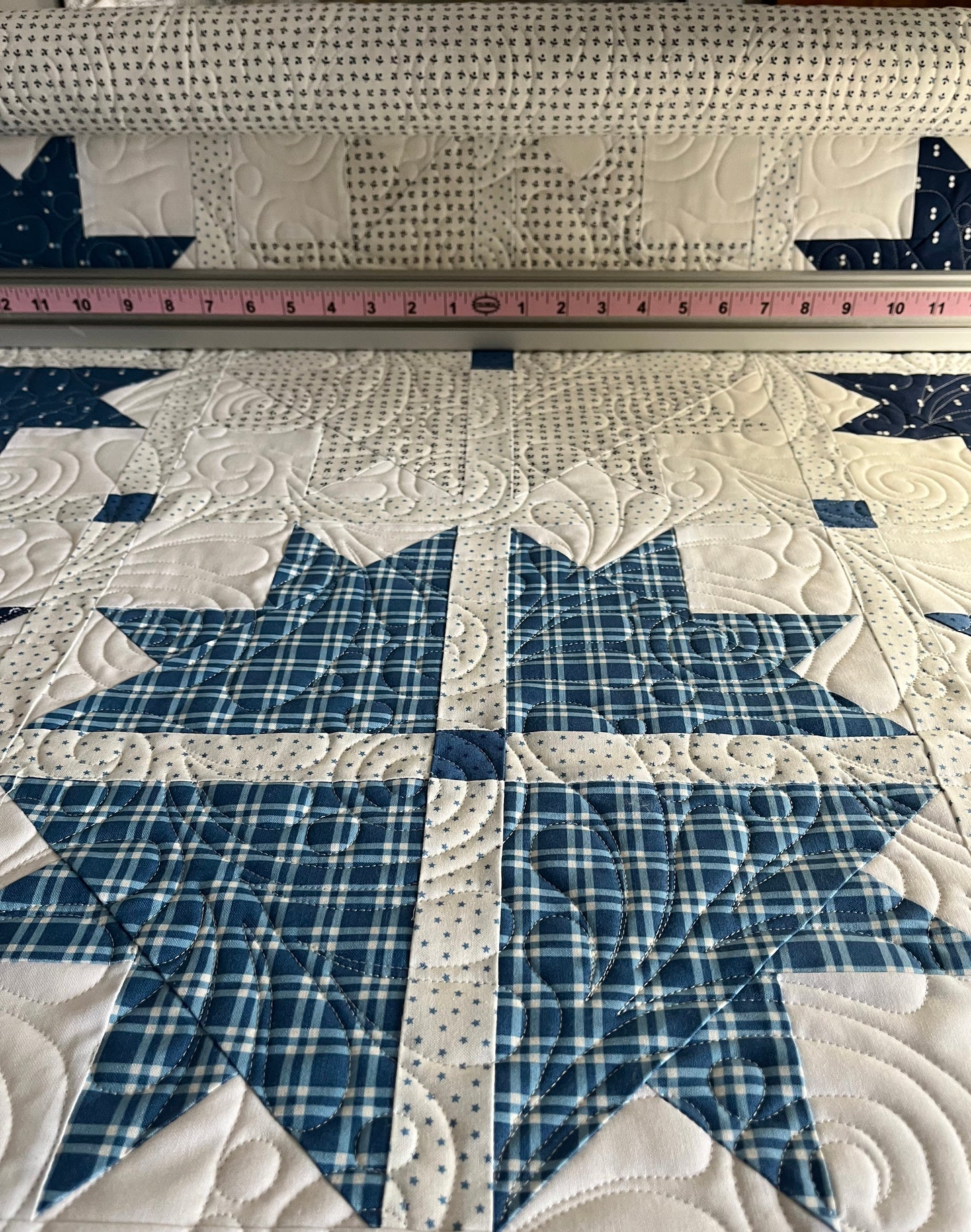 Handmade Baby Quilt, Adult Lap Quilt - Moda Blueprint Fabric 46"x46"