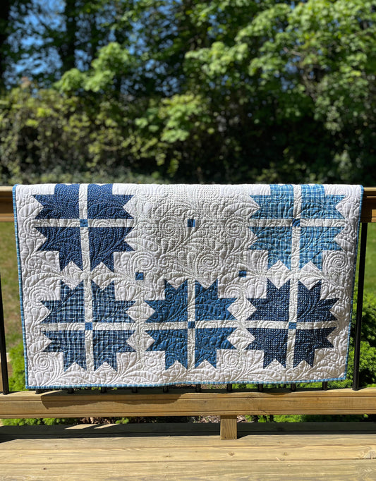 Handmade Baby Quilt, Adult Lap Quilt - Moda Blueprint Fabric 46"x46"
