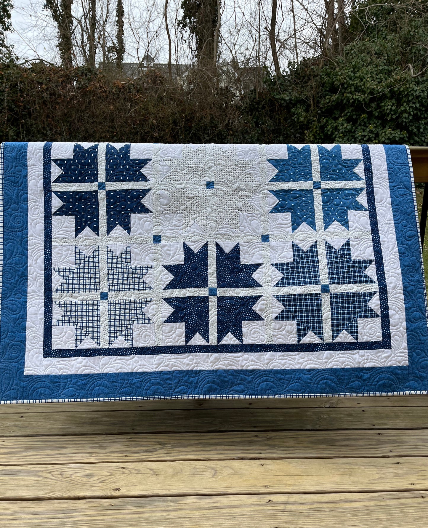 Handmade Baby Quilt - Adult Lap Quilt - Moda Blueprint Fabric 53"x53"