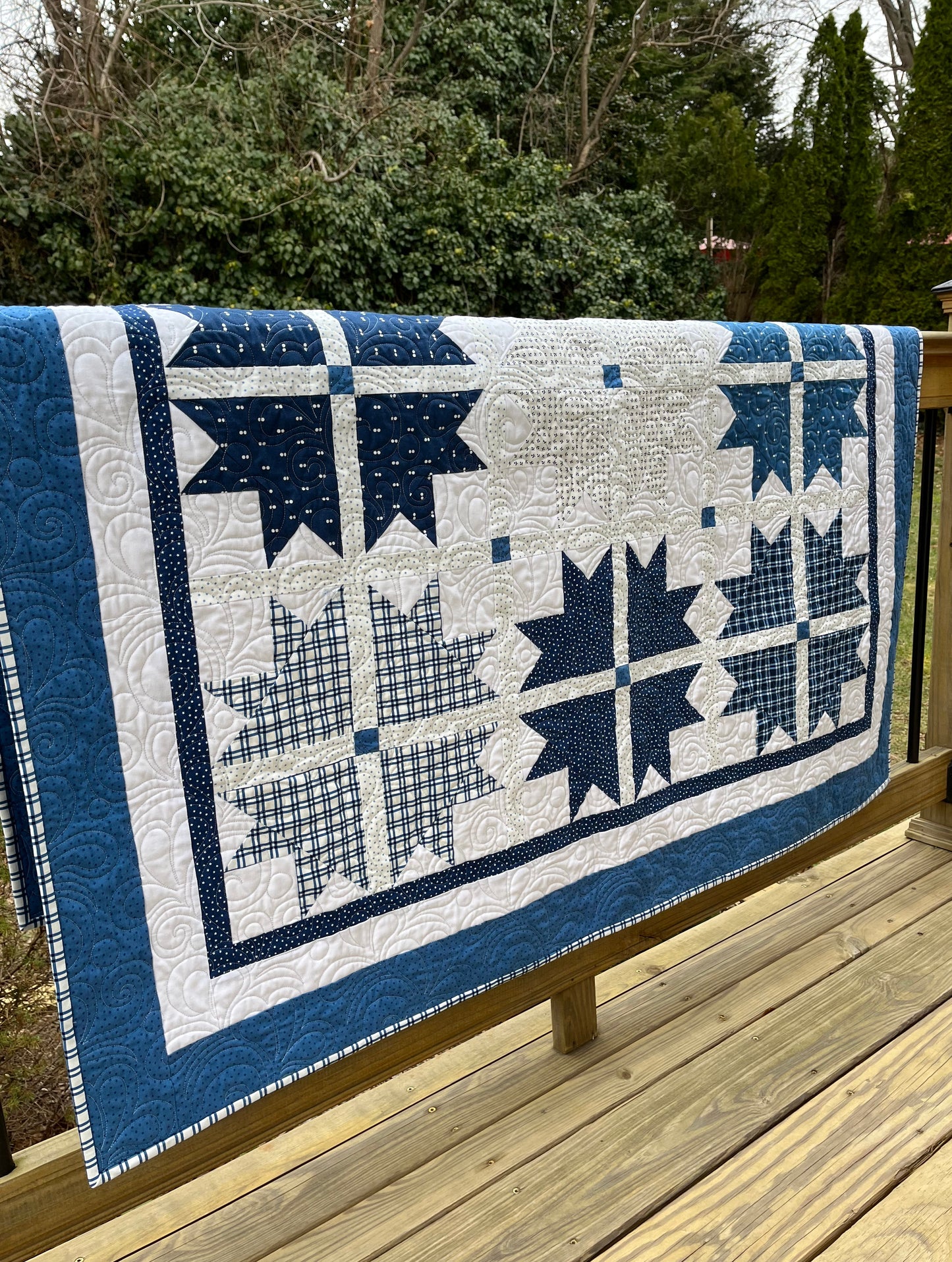 Handmade Baby Quilt - Adult Lap Quilt - Moda Blueprint Fabric 53"x53"