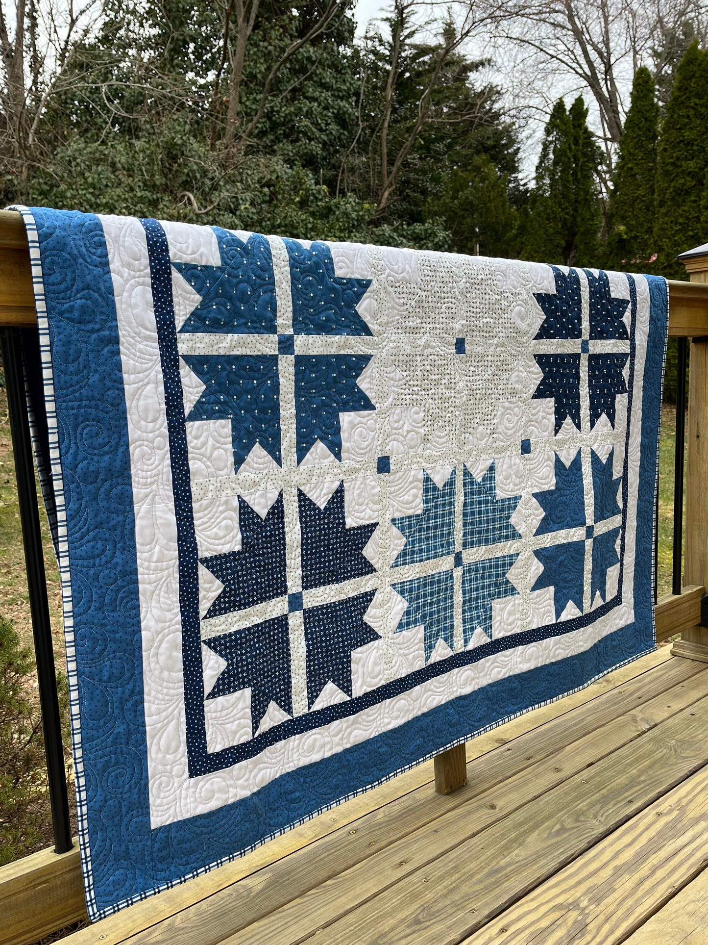 Handmade Baby Quilt - Adult Lap Quilt - Moda Blueprint Fabric 53"x53"