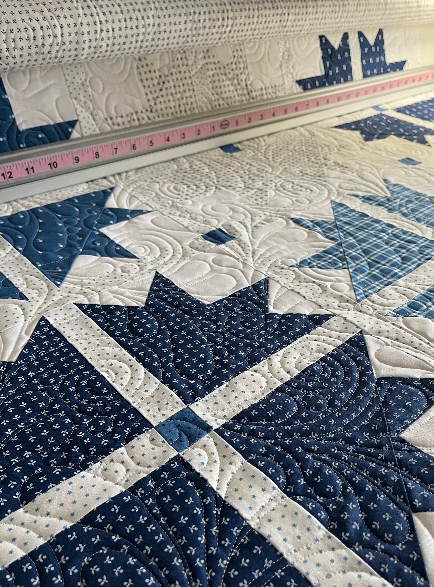 Handmade Baby Quilt, Adult Lap Quilt - Moda Blueprint Fabric 46"x46"