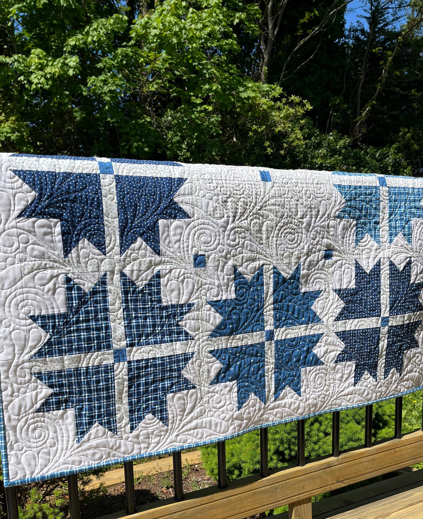 Handmade Baby Quilt, Adult Lap Quilt - Moda Blueprint Fabric 46"x46"