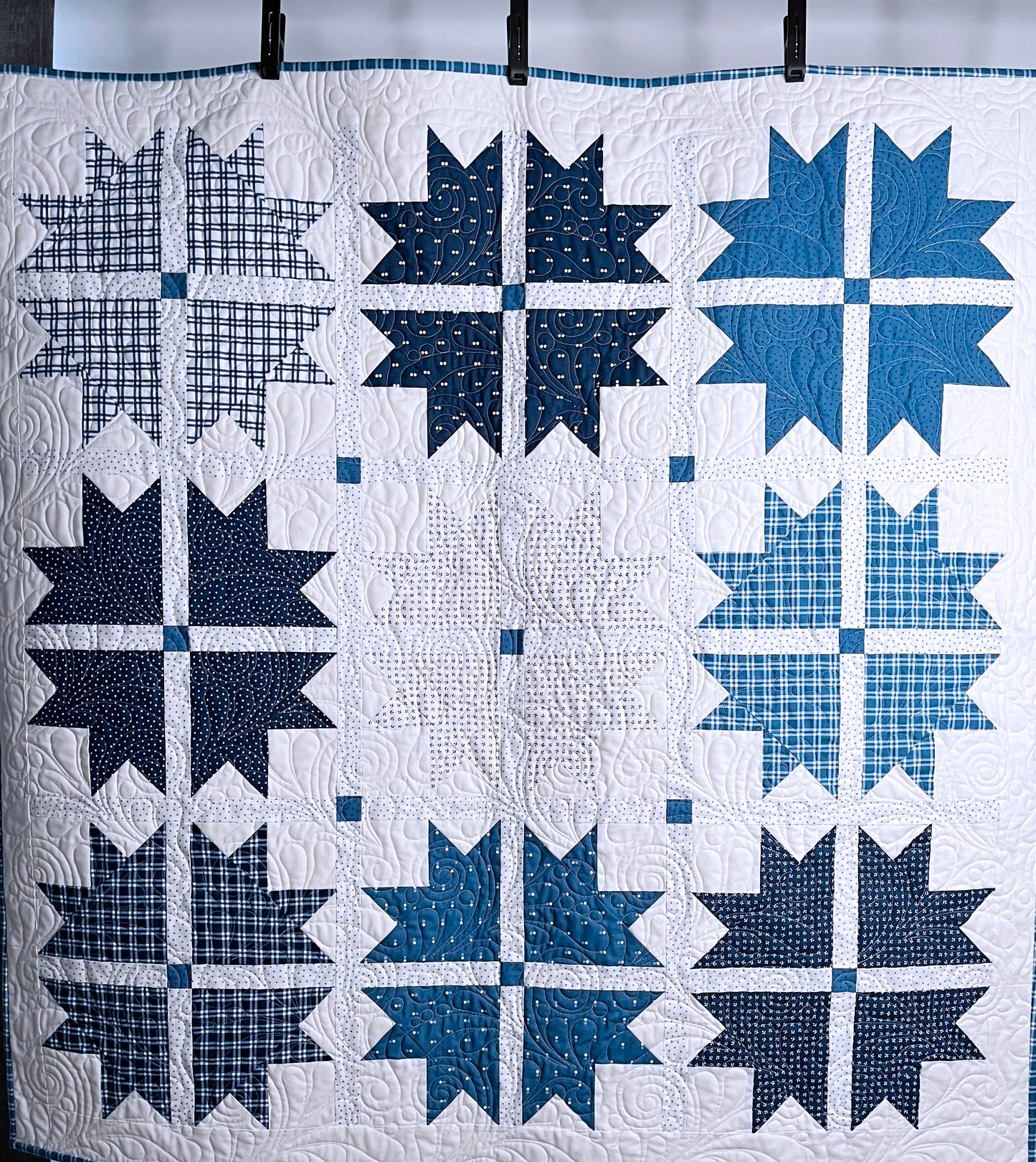 Handmade Baby Quilt, Adult Lap Quilt - Moda Blueprint Fabric 46"x46"