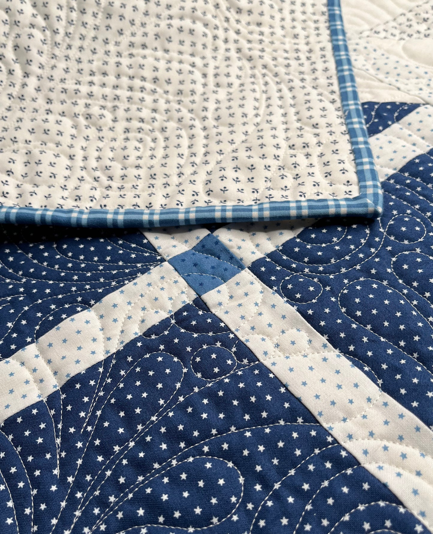 Handmade Baby Quilt, Adult Lap Quilt - Moda Blueprint Fabric 46"x46"