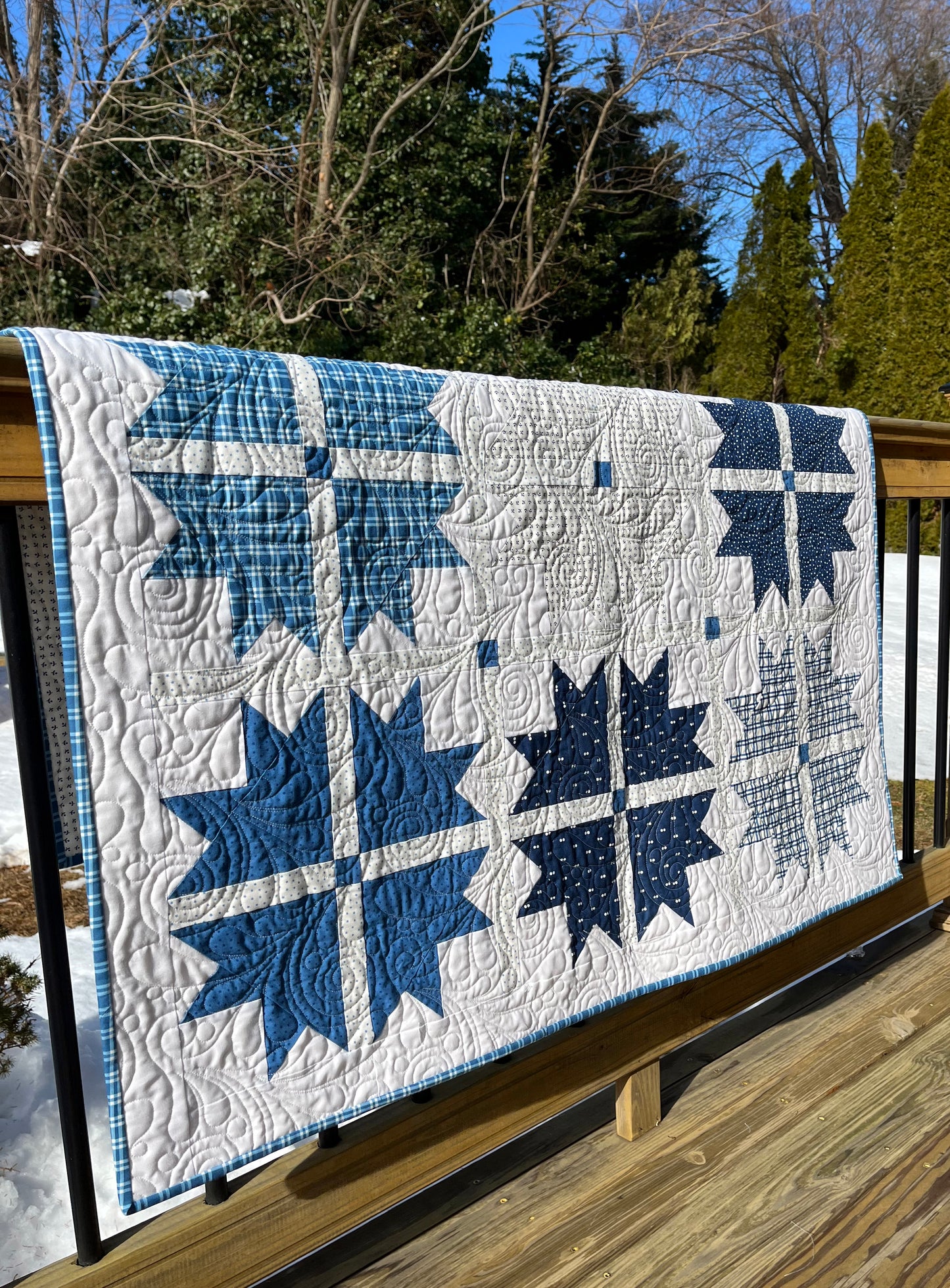 Handmade Baby Quilt, Adult Lap Quilt - Moda Blueprint Fabric 46"x46"