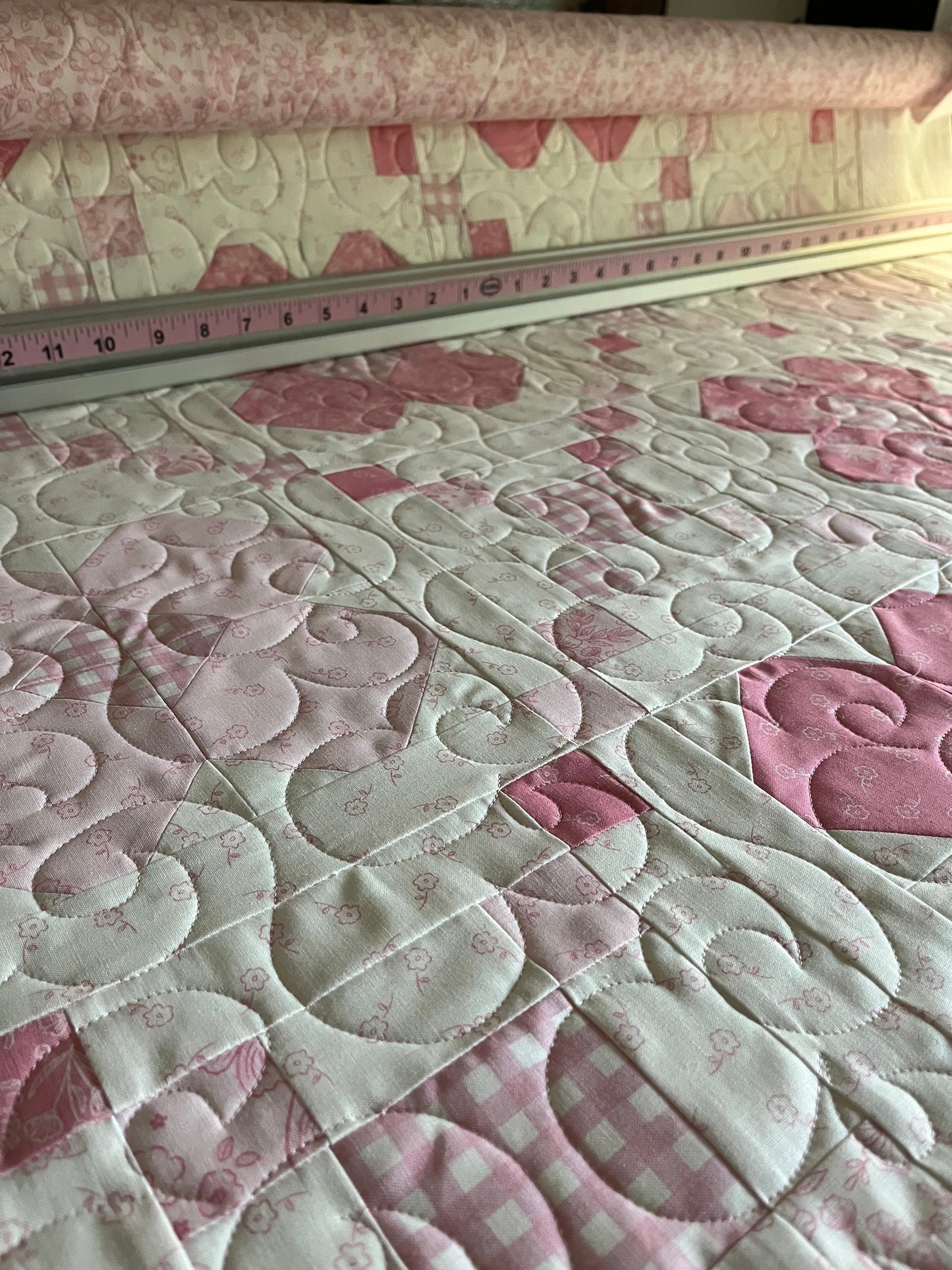 Handmade Baby Girl Quilt - Pink Flowers and Gingham (37"x37") Lap, Wall Hanging