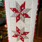 Christmas Handmade Quilted Table Runner - Red, Grey, Christmas Trees, Holly, Custom Quilted - 13.5"x55" - Ready to Ship