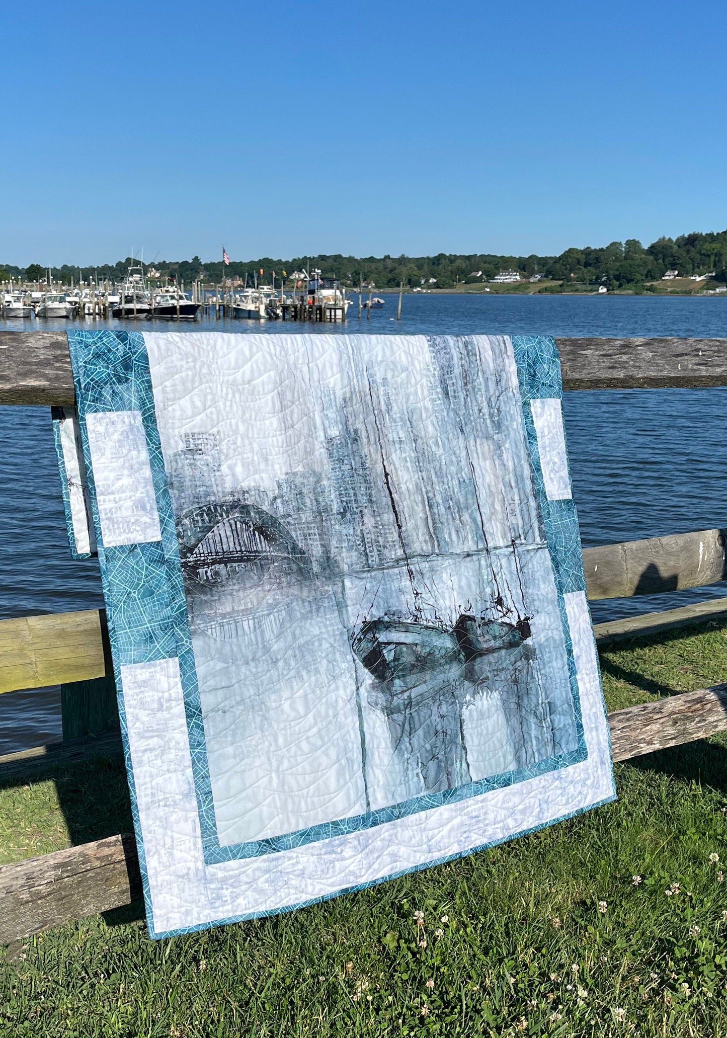 Handmade City Harbor Sailboat - Wall Hanging, Baby or Lap Quilt 41"x52"
