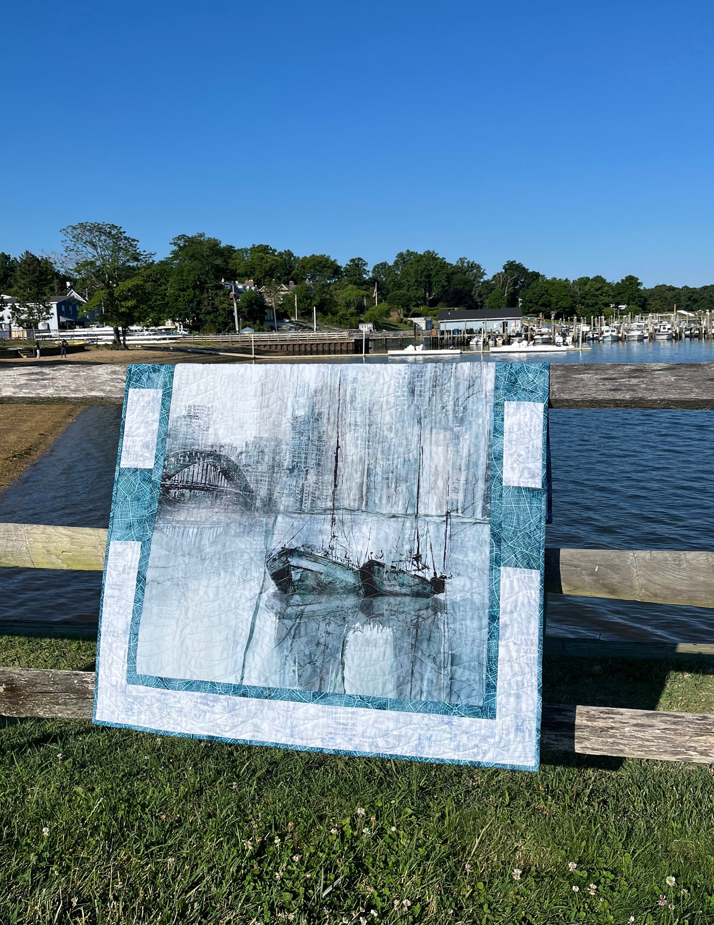 Handmade City Harbor Sailboat - Wall Hanging, Baby or Lap Quilt 41"x52"