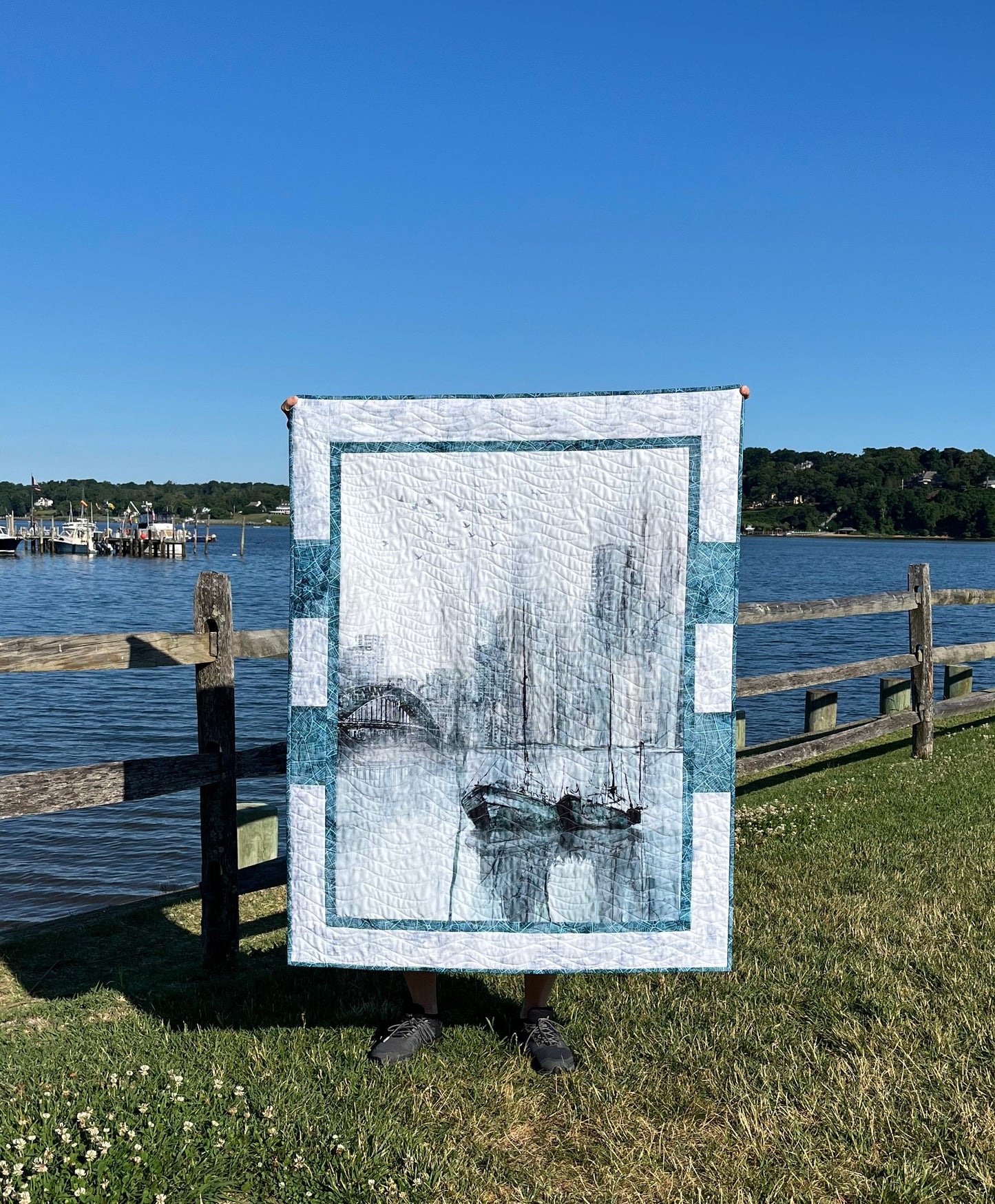 Handmade City Harbor Sailboat - Wall Hanging, Baby or Lap Quilt 41"x52"