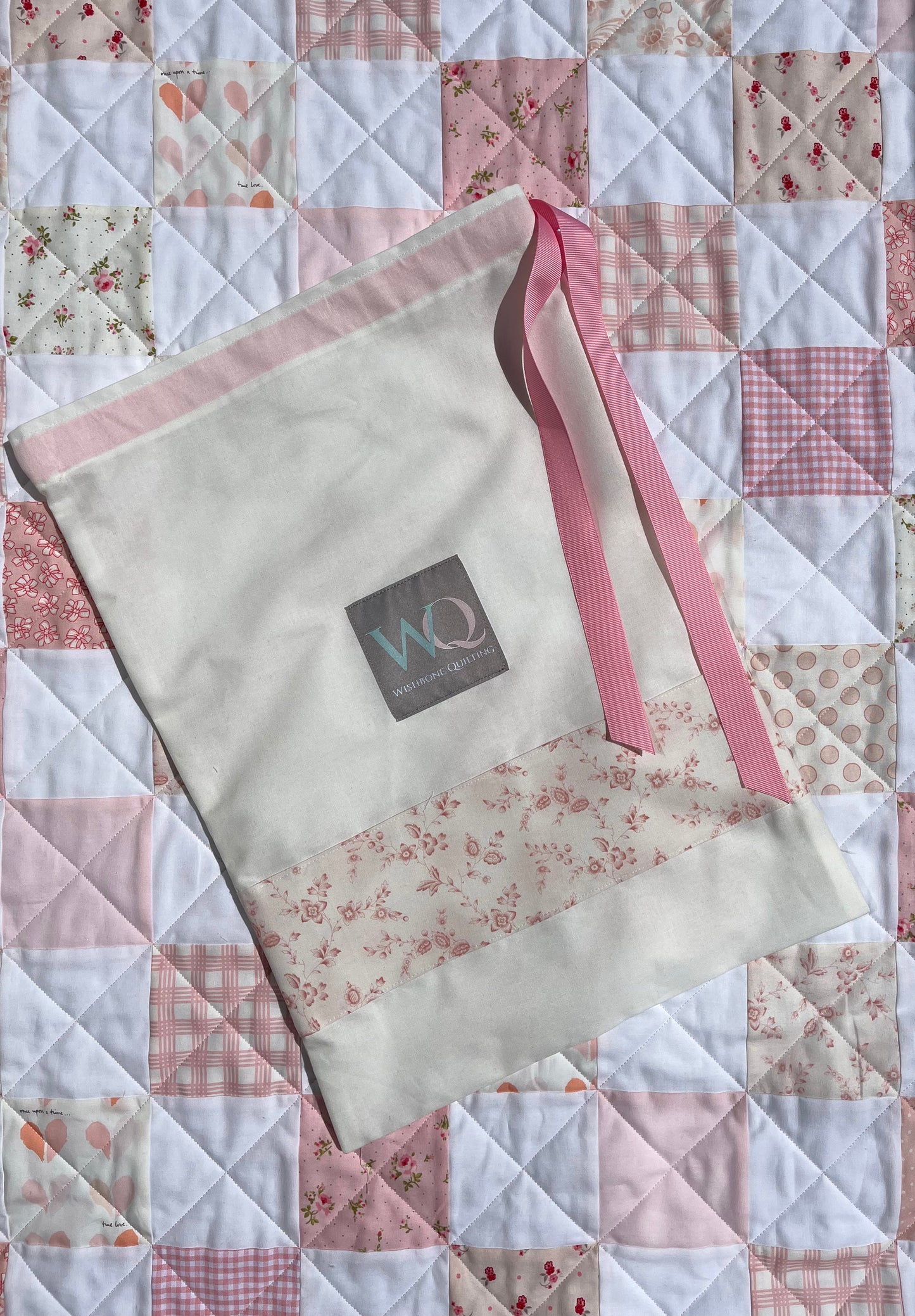 Handmade Baby Girl Quilt, Pink and White Patchwork Baby Girl Blanket (39x43) Ready to Ship!