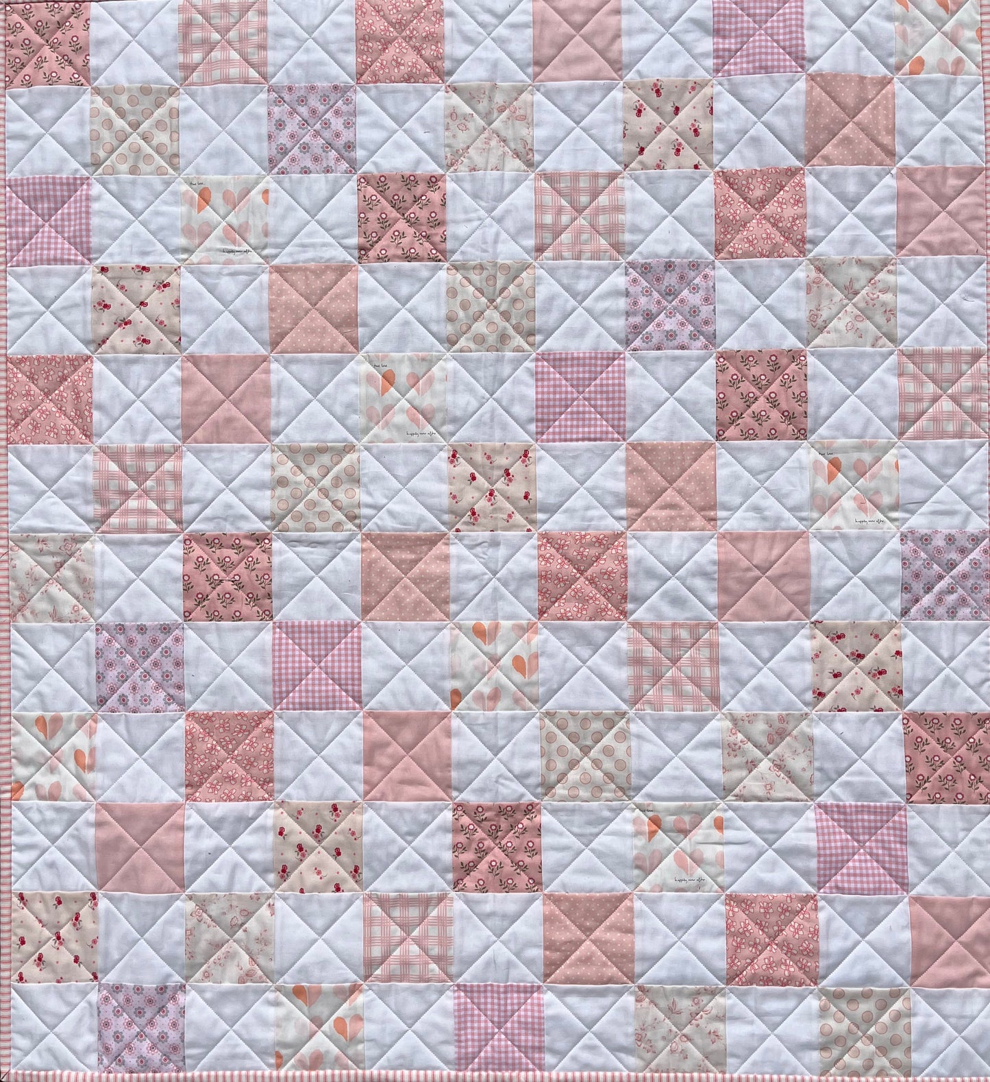 Handmade Baby Girl Quilt, Pink and White Patchwork Baby Girl Blanket (39x42.5) Great MOTHER'S DAY gift to new mom.  Ready to Ship!