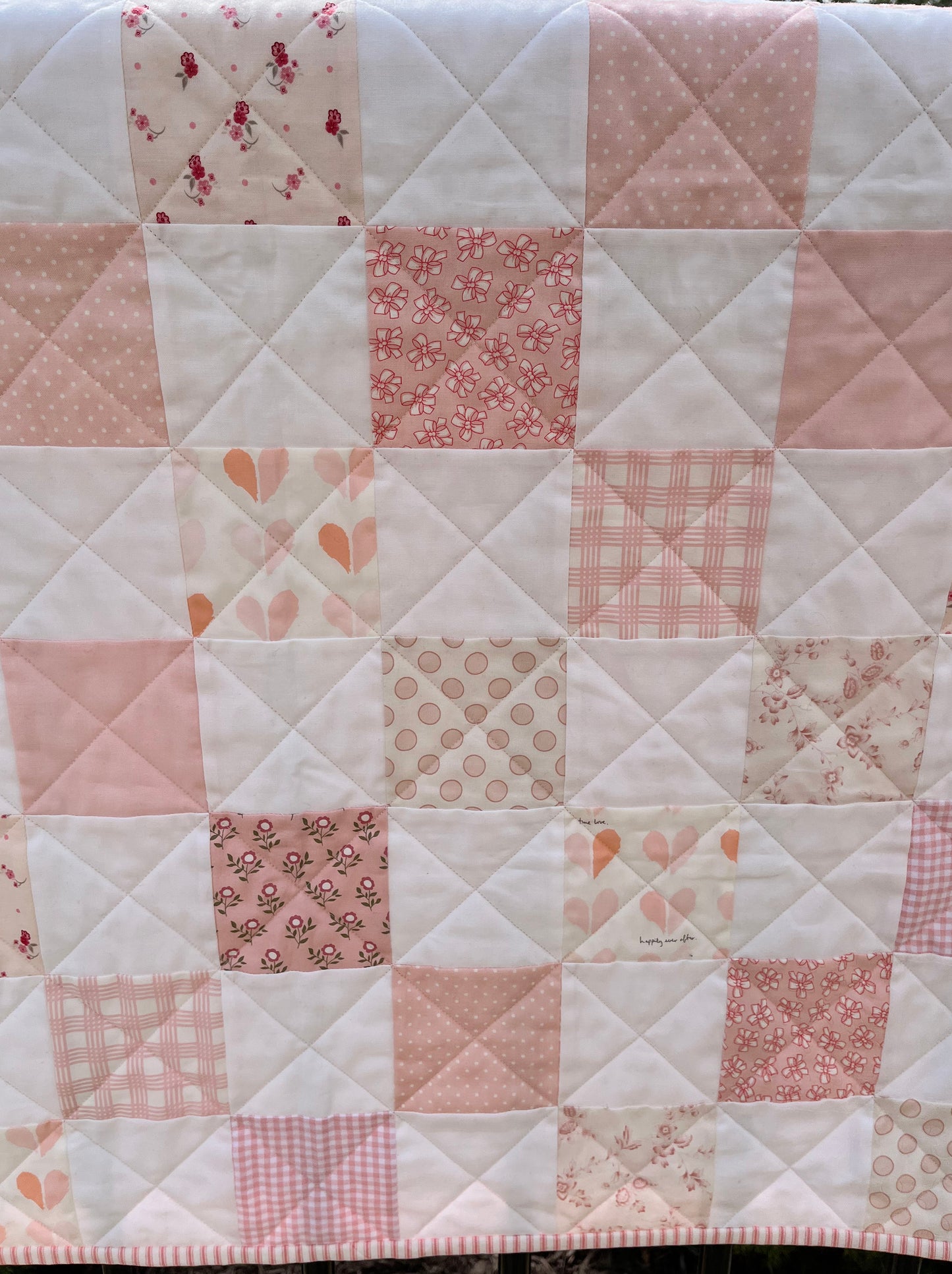 Handmade Baby Girl Quilt, Pink and White Patchwork Baby Girl Blanket (39x42.5) Great MOTHER'S DAY gift to new mom.  Ready to Ship!