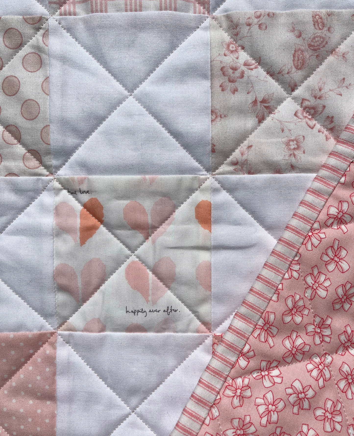 Handmade Baby Girl Quilt, Pink and White Patchwork Baby Girl Blanket (39x42.5) Great MOTHER'S DAY gift to new mom.  Ready to Ship!