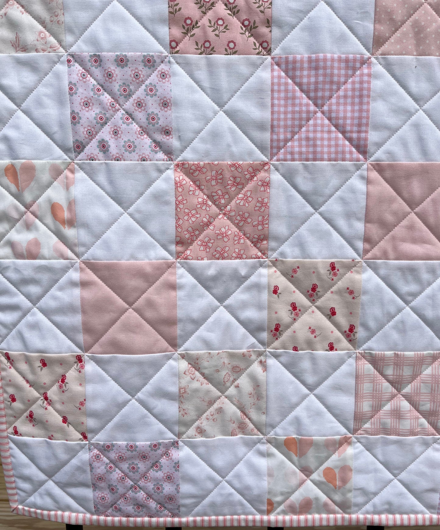 Handmade Baby Girl Quilt, Pink and White Patchwork Baby Girl Blanket (39x42.5) Great MOTHER'S DAY gift to new mom.  Ready to Ship!