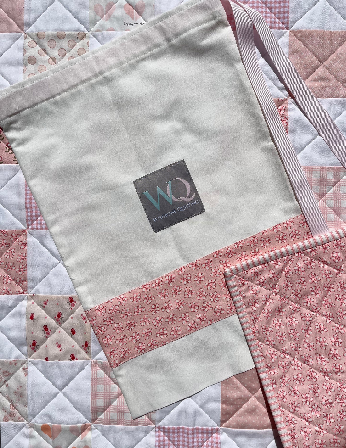 Handmade Baby Girl Quilt, Pink and White Patchwork Baby Girl Blanket (39x42.5) Great MOTHER'S DAY gift to new mom.  Ready to Ship!